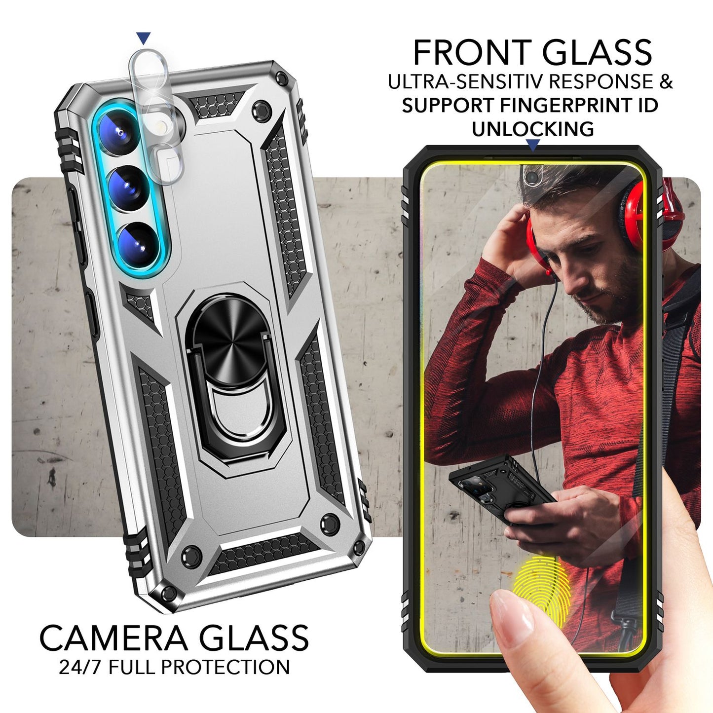 NALIA Panzerhülle für Samsung Galaxy S23 – Ring-Ständer 360° & Magnet-Halterung Kompatibel – RINGDEFEND (Stoßfestes Outdoor Case) – Marke aus Berlin