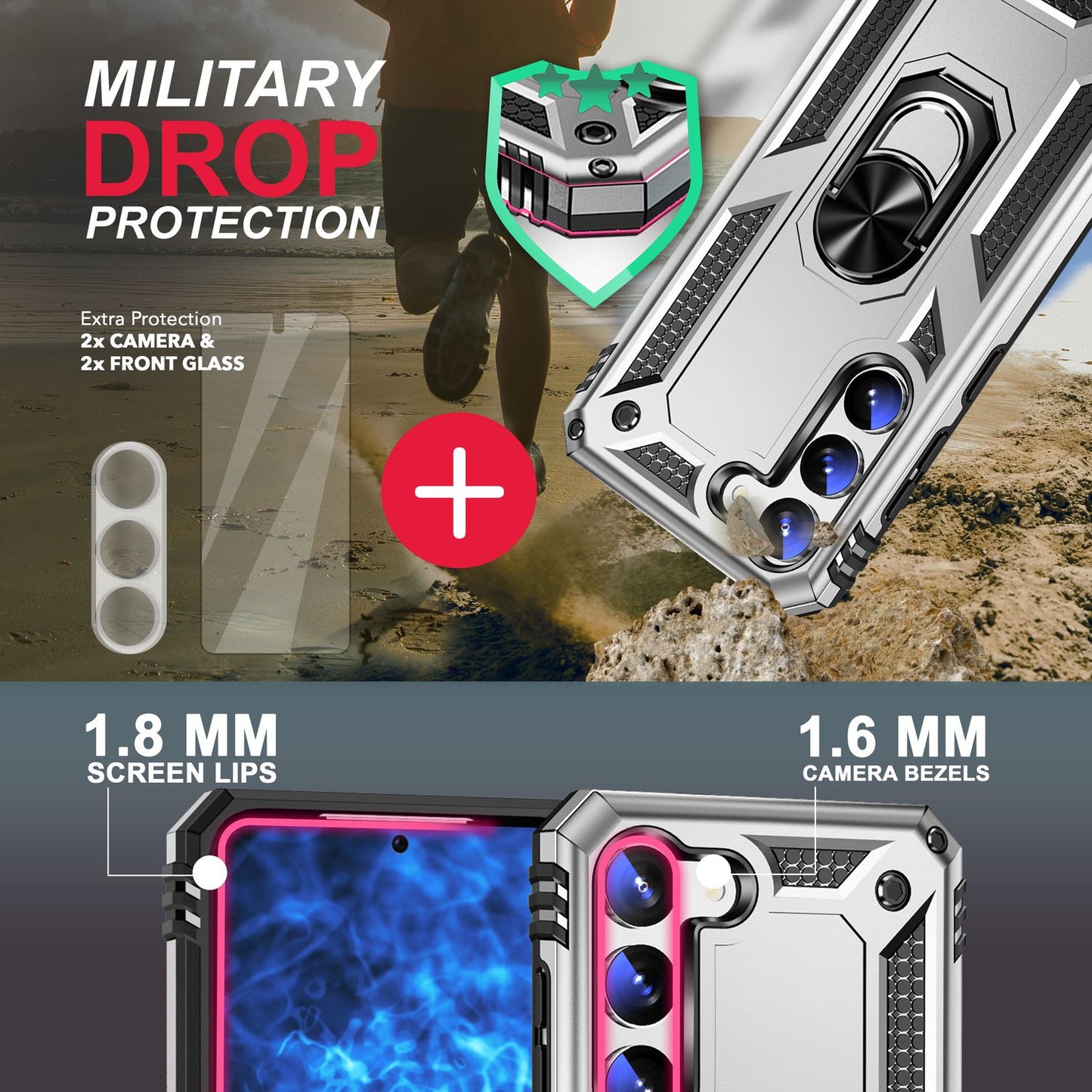 NALIA Panzerhülle für Samsung Galaxy S23 Plus – Ring-Ständer 360° & Magnet-Halterung Kompatibel – RINGDEFEND (Stoßfestes Outdoor Case) – Marke aus Berlin