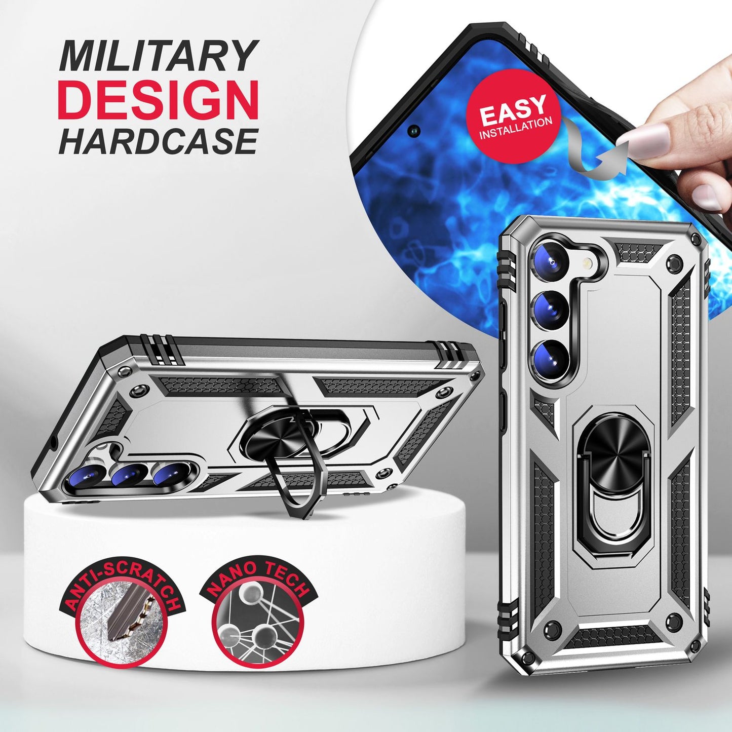 NALIA Panzerhülle für Samsung Galaxy S23 Plus – Ring-Ständer 360° & Magnet-Halterung Kompatibel – RINGDEFEND (Stoßfestes Outdoor Case) – Marke aus Berlin