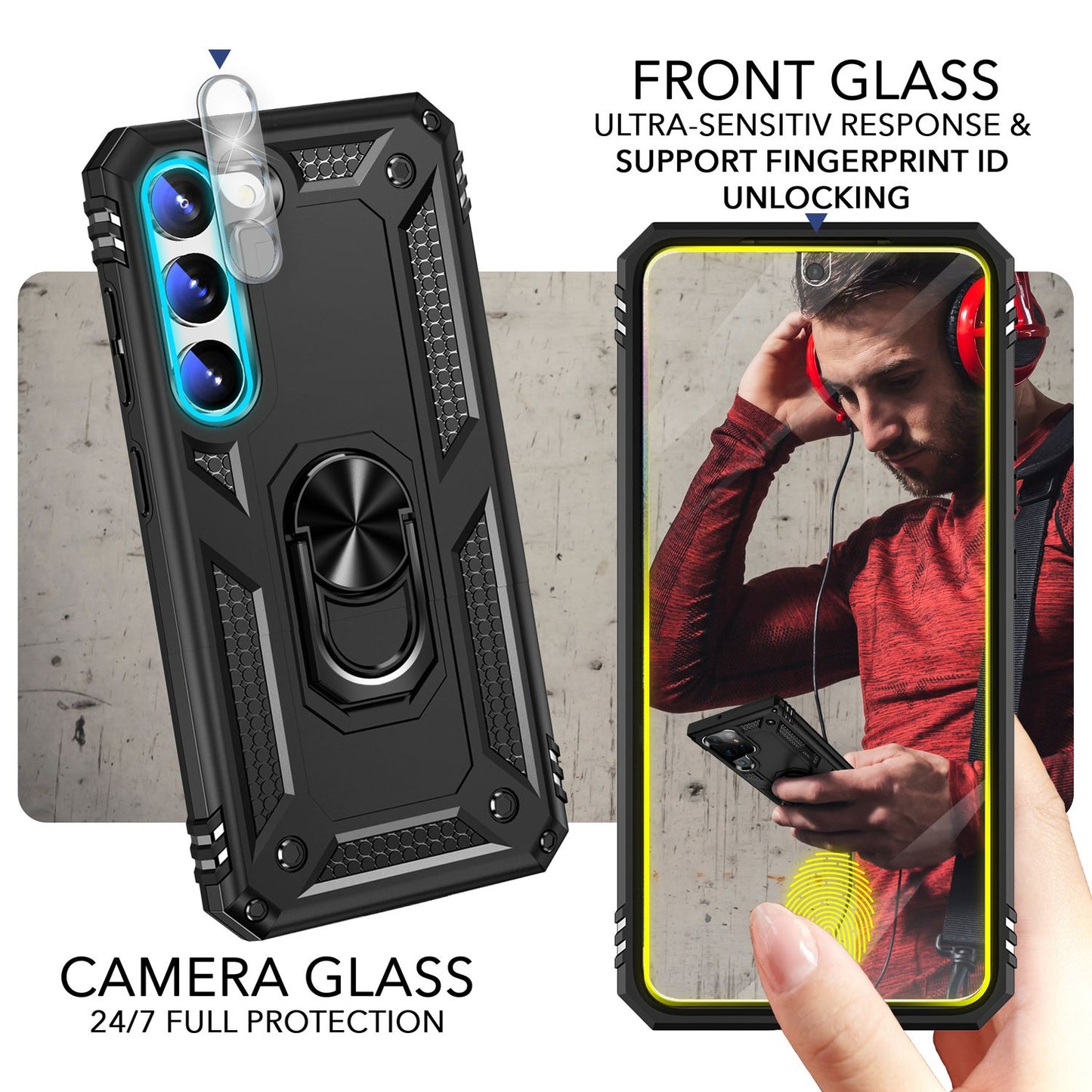 NALIA Panzerhülle für Samsung Galaxy S23 Plus – Ring-Ständer 360° & Magnet-Halterung Kompatibel – RINGDEFEND (Stoßfestes Outdoor Case) – Marke aus Berlin