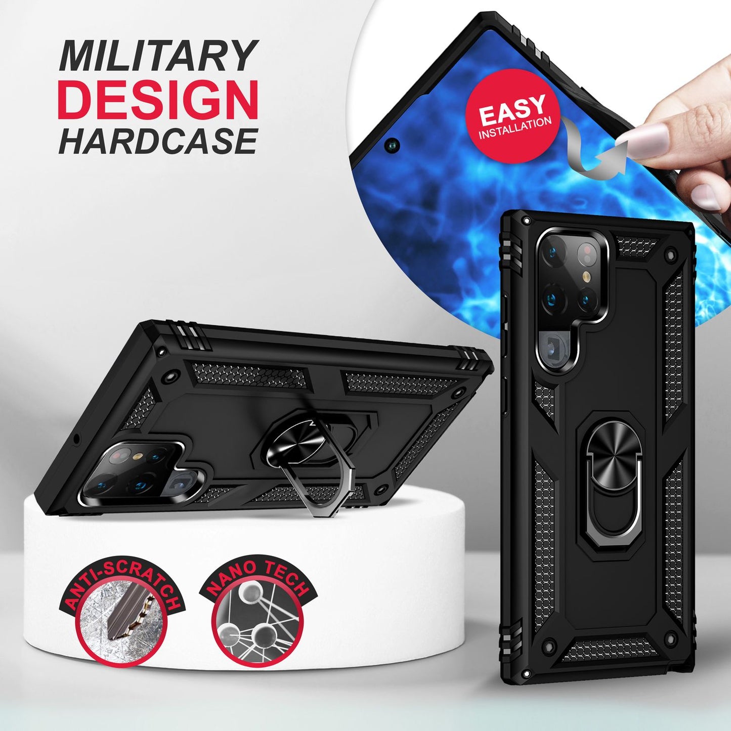 NALIA Panzerhülle für Samsung Galaxy S23 Ultra – Ring-Ständer 360° & Magnet-Halterung Kompatibel – RINGDEFEND (Stoßfestes Outdoor Case) – Marke aus Berlin