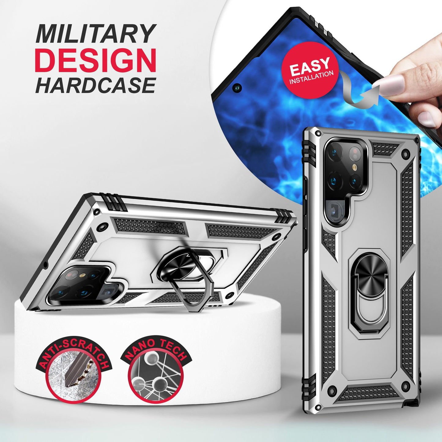 NALIA Panzerhülle für Samsung Galaxy S23 Ultra – Ring-Ständer 360° & Magnet-Halterung Kompatibel – RINGDEFEND (Stoßfestes Outdoor Case) – Marke aus Berlin