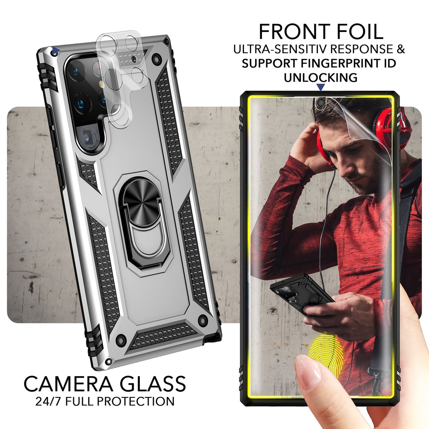 NALIA Panzerhülle für Samsung Galaxy S23 Ultra – Ring-Ständer 360° & Magnet-Halterung Kompatibel – RINGDEFEND (Stoßfestes Outdoor Case) – Marke aus Berlin