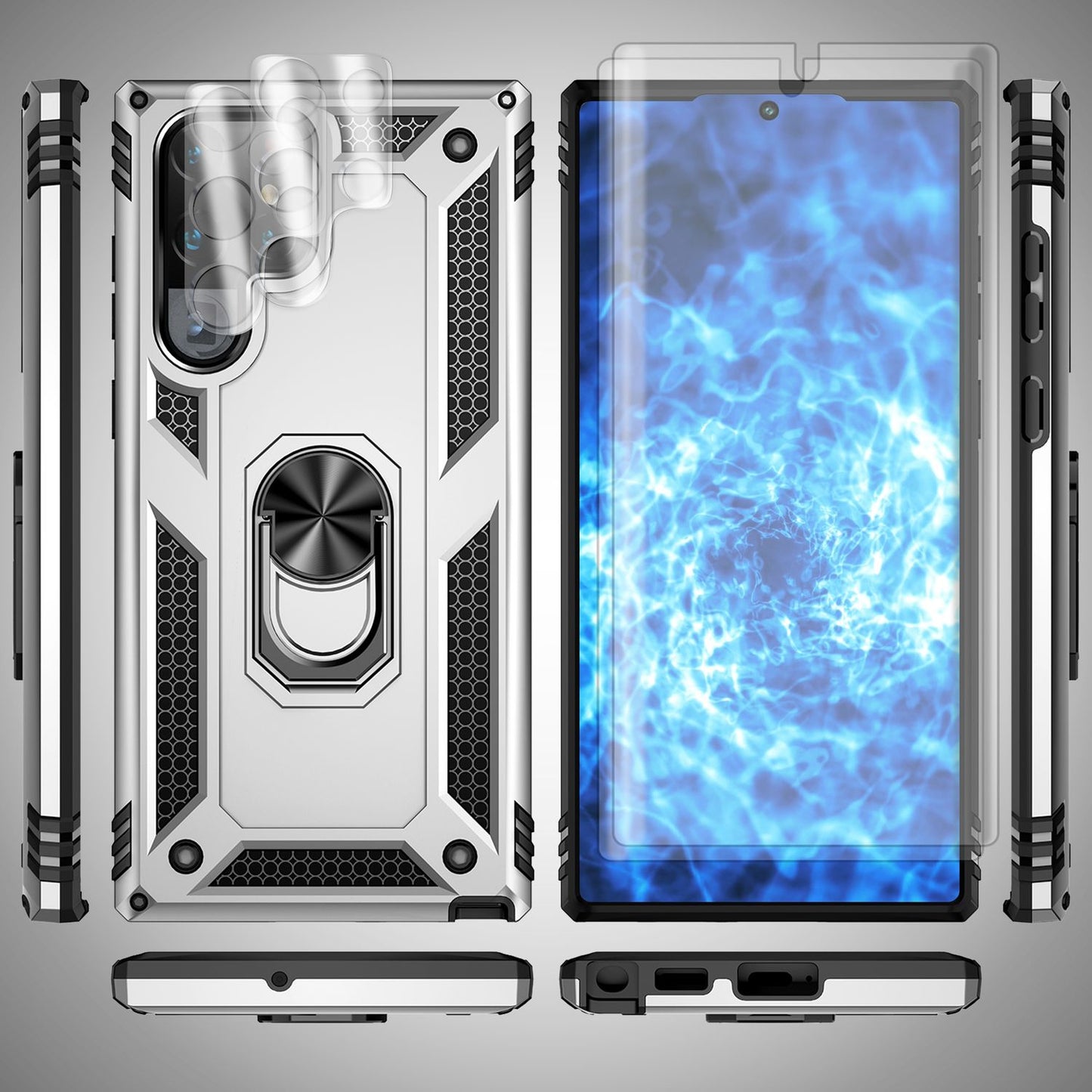NALIA Panzerhülle für Samsung Galaxy S23 Ultra – Ring-Ständer 360° & Magnet-Halterung Kompatibel – RINGDEFEND (Stoßfestes Outdoor Case) – Marke aus Berlin