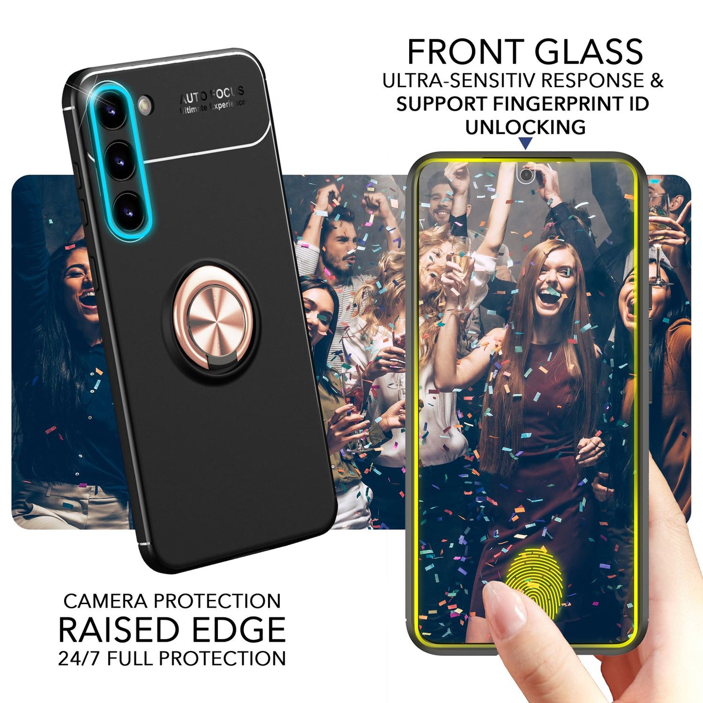 NALIA Ringhülle für Samsung Galaxy S23 – Ring-Ständer 360° & für Magnet-Halter – GRIP360 (Mattiertes Silikon Case) – Marke aus Berlin