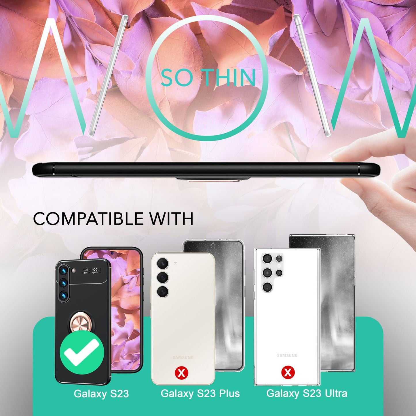 NALIA Ringhülle für Samsung Galaxy S23 – Ring-Ständer 360° & für Magnet-Halter – GRIP360 (Mattiertes Silikon Case) – Marke aus Berlin