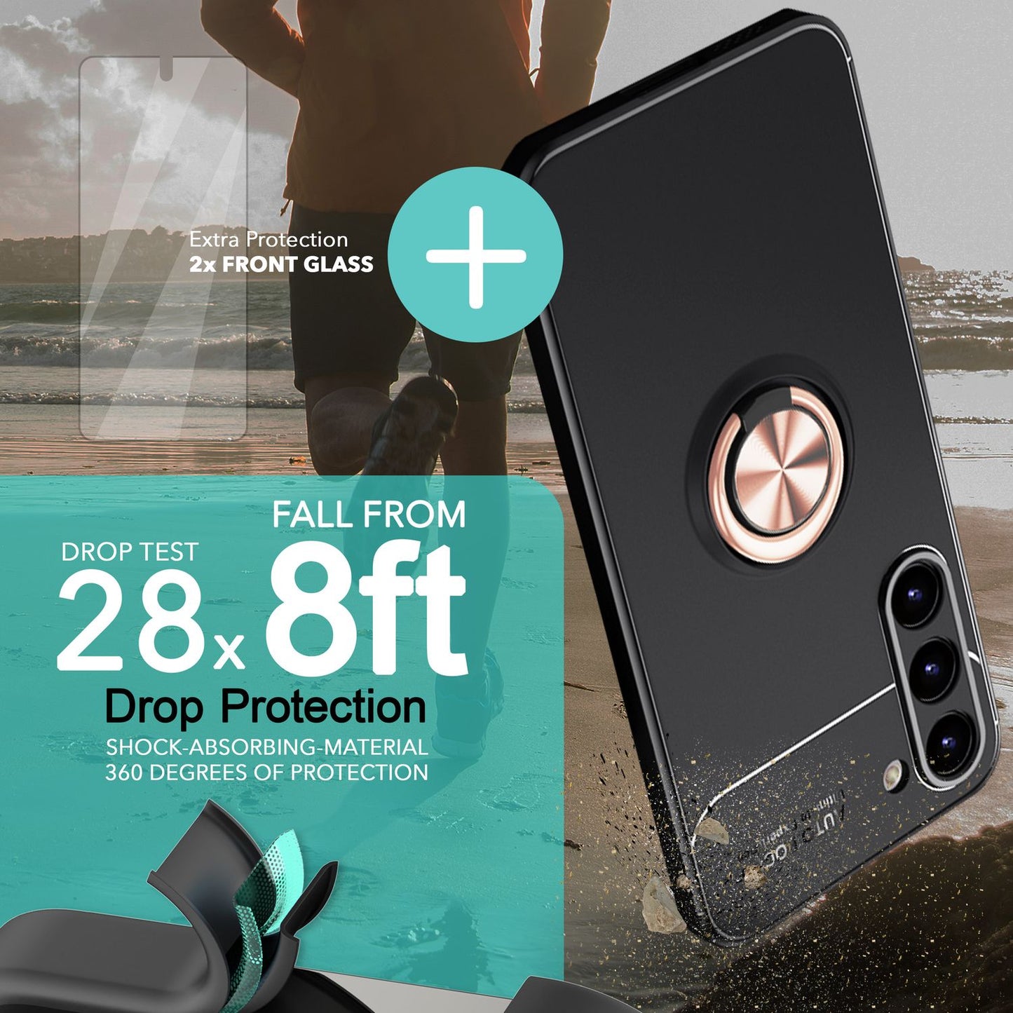 NALIA Ringhülle für Samsung Galaxy S23 Plus – Ring-Ständer 360° & für Magnet-Halter – GRIP360 (Mattiertes Silikon Case) – Marke aus Berlin