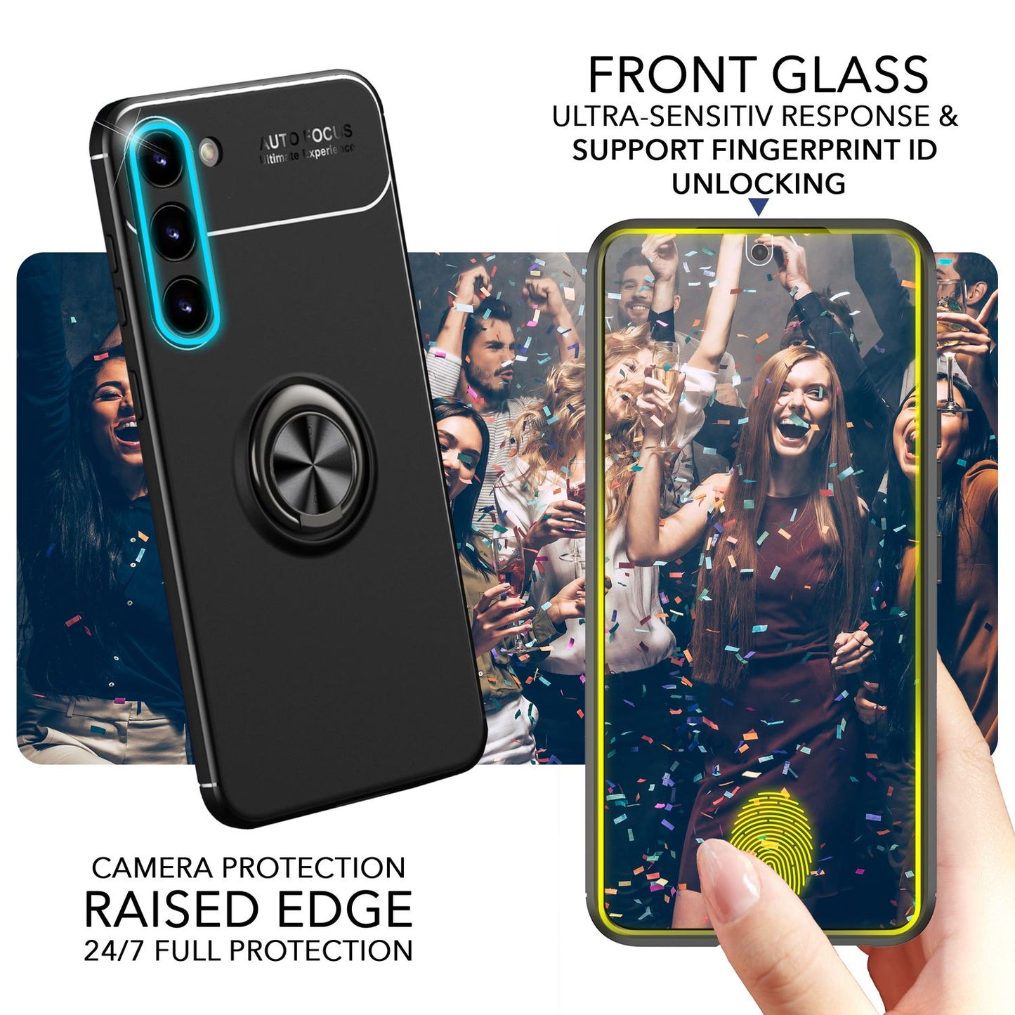 NALIA Ringhülle für Samsung Galaxy S23 Plus – Ring-Ständer 360° & für Magnet-Halter – GRIP360 (Mattiertes Silikon Case) – Marke aus Berlin