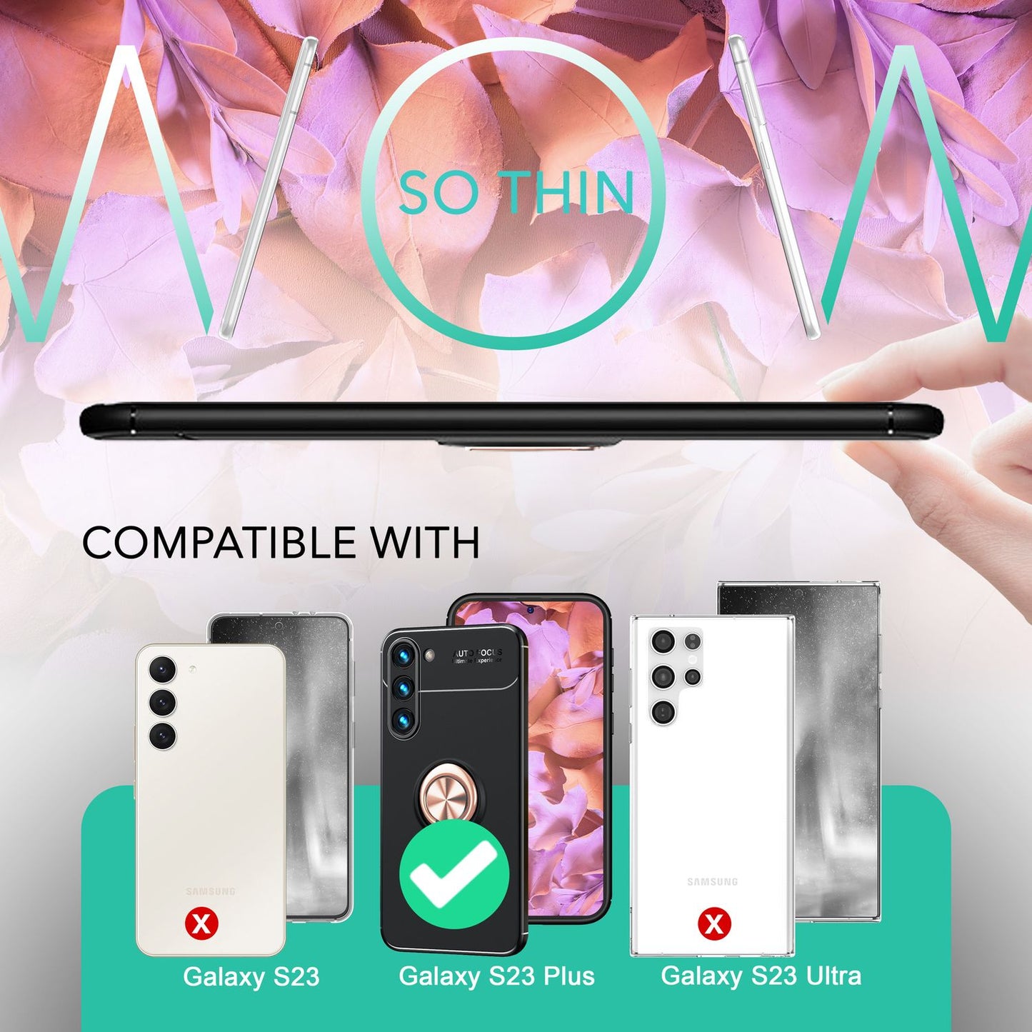 NALIA Ringhülle für Samsung Galaxy S23 Plus – Ring-Ständer 360° & für Magnet-Halter – GRIP360 (Mattiertes Silikon Case) – Marke aus Berlin