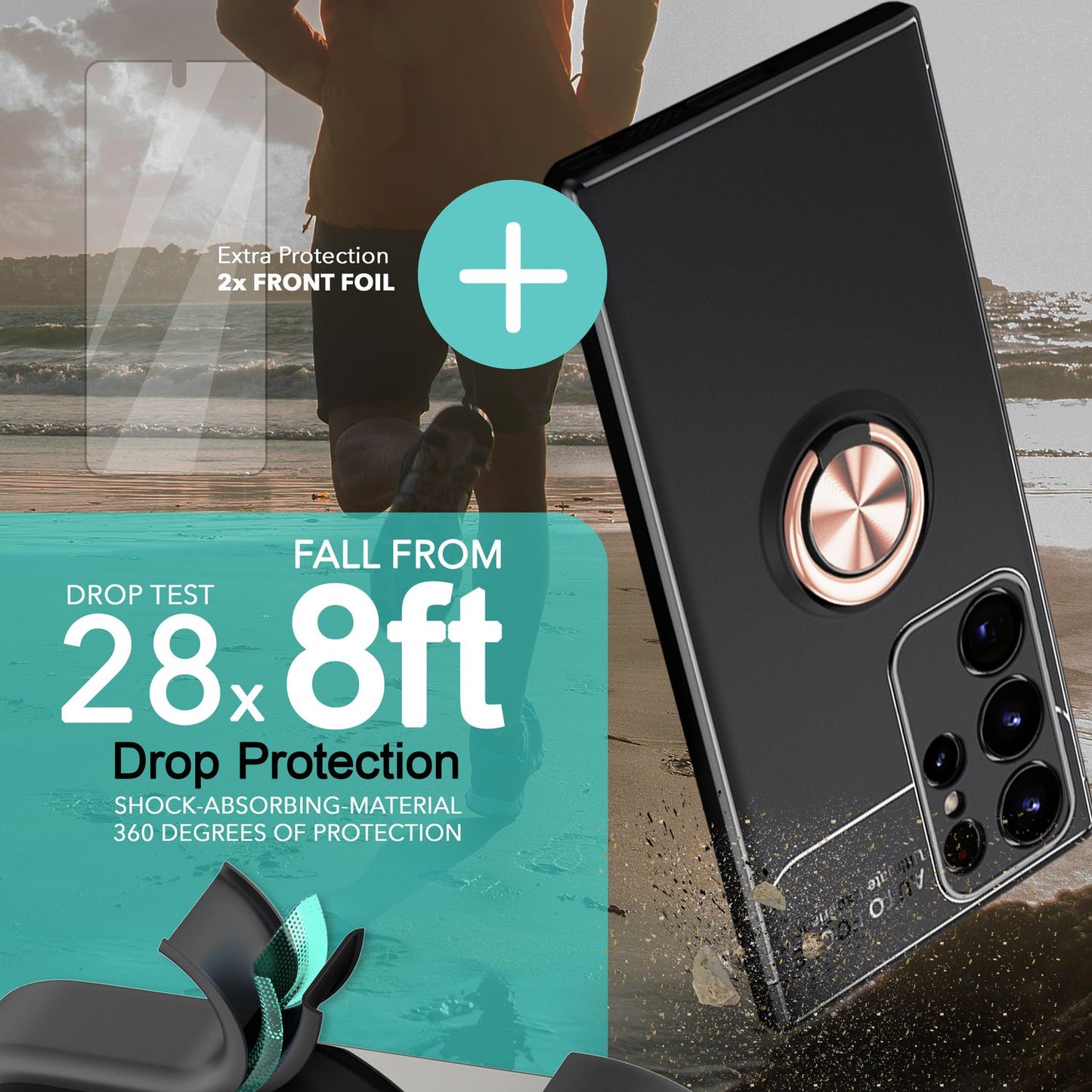 NALIA Ringhülle für Samsung Galaxy S23 Ultra – Ring-Ständer 360° & für Magnet-Halter – GRIP360 (Mattiertes Silikon Case) – Marke aus Berlin