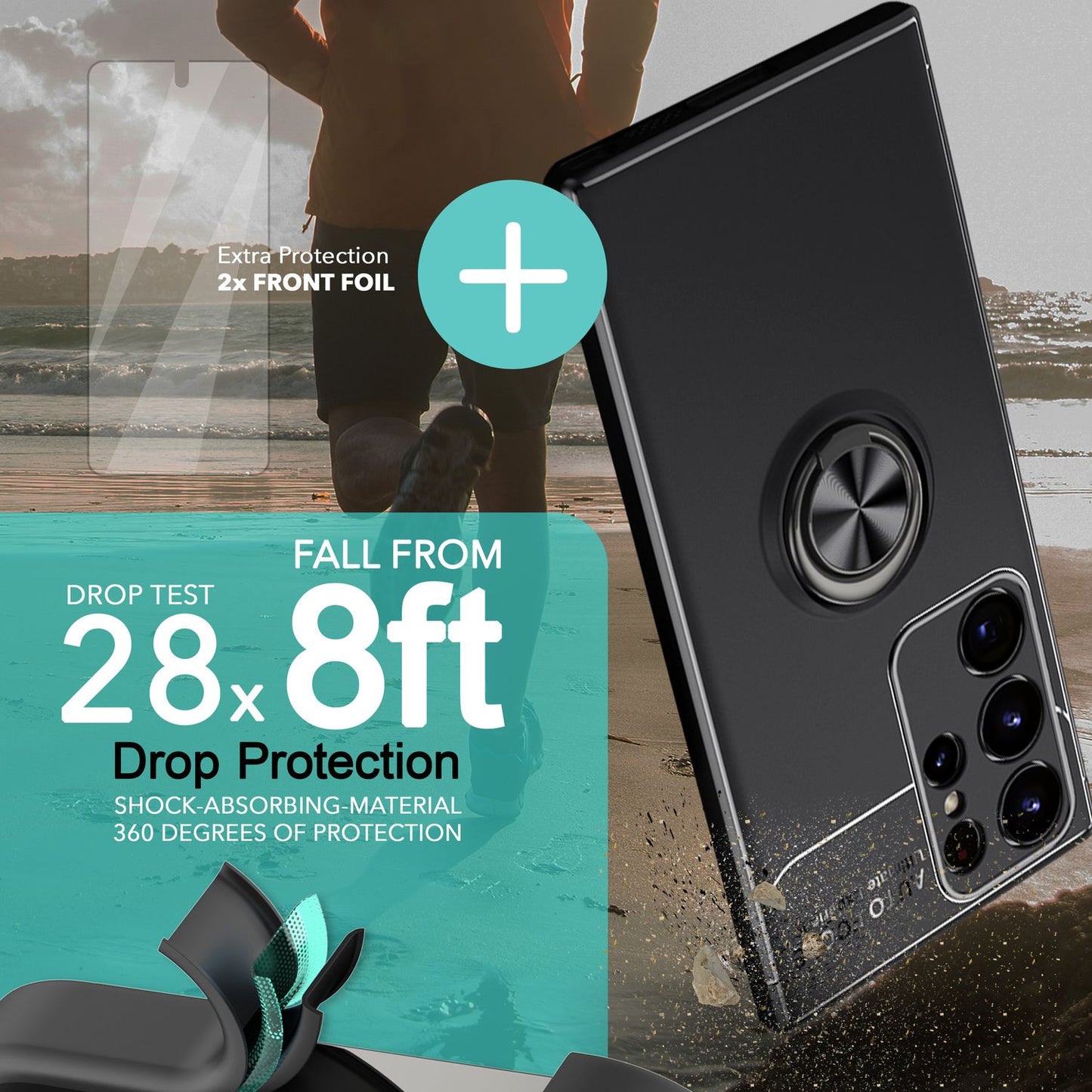 NALIA Ringhülle für Samsung Galaxy S23 Ultra – Ring-Ständer 360° & für Magnet-Halter – GRIP360 (Mattiertes Silikon Case) – Marke aus Berlin