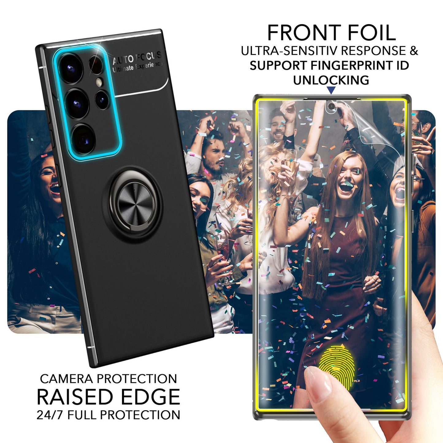NALIA Ringhülle für Samsung Galaxy S23 Ultra – Ring-Ständer 360° & für Magnet-Halter – GRIP360 (Mattiertes Silikon Case) – Marke aus Berlin