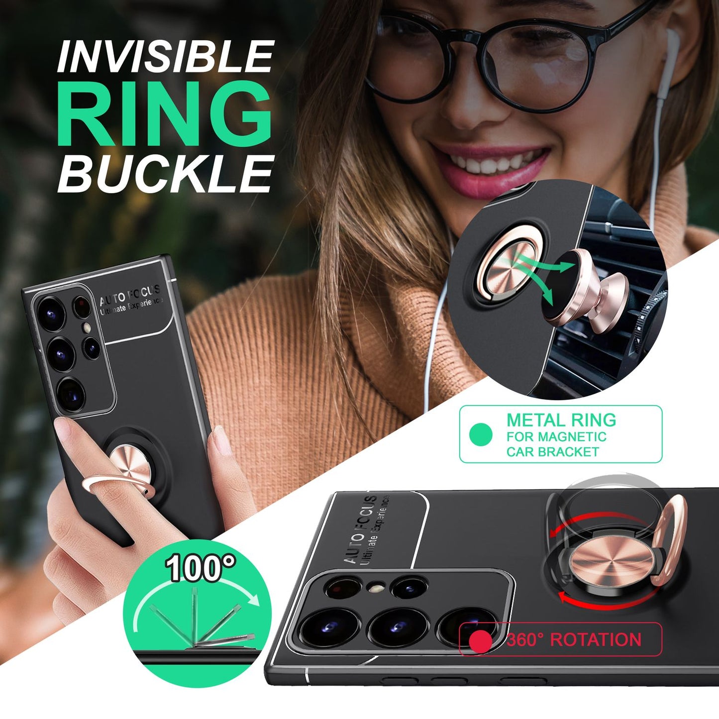 NALIA Ringhülle für Samsung Galaxy S23 Ultra – Ring-Ständer 360° & für Magnet-Halter – GRIP360 (Mattiertes Silikon Case) – Marke aus Berlin
