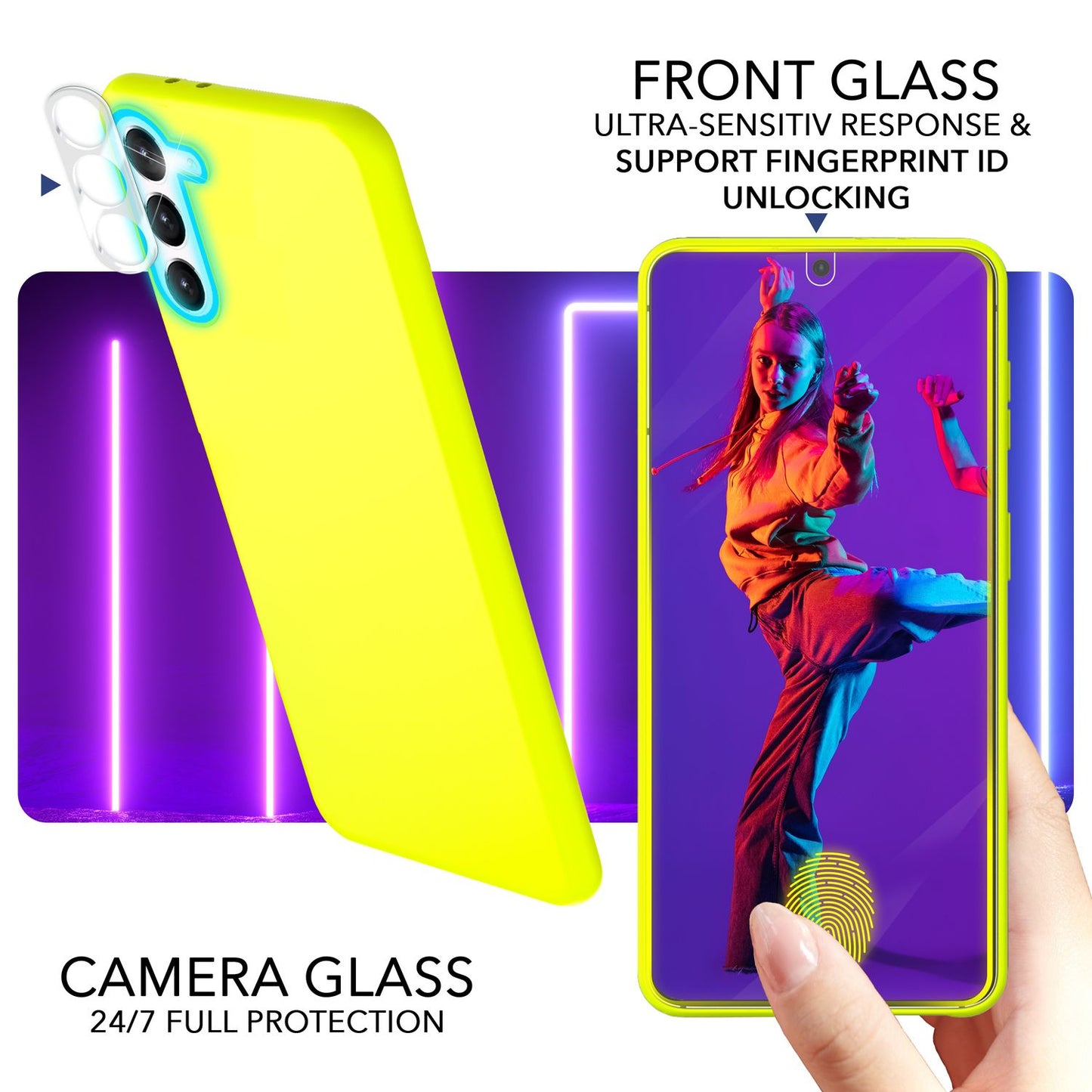 NALIA Neon Silikonhülle für Samsung Galaxy S23 – Soft-Touch & Signal-Neon – NEONSHOCK (Matte Schutzhülle) – Marke aus Berlin