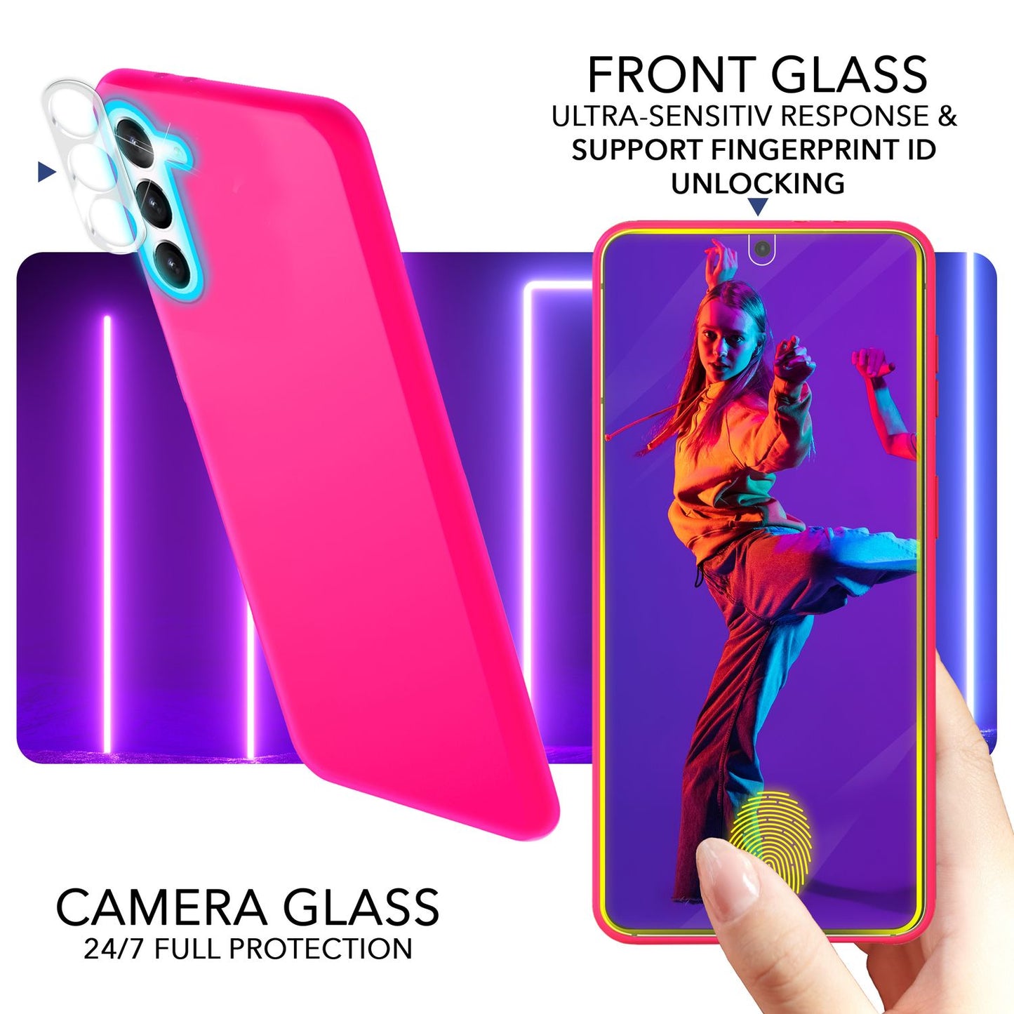 NALIA Neon Silikonhülle für Samsung Galaxy S23 Plus – Soft-Touch & Signal-Neon – NEONSHOCK (Matte Schutzhülle) – Marke aus Berlin