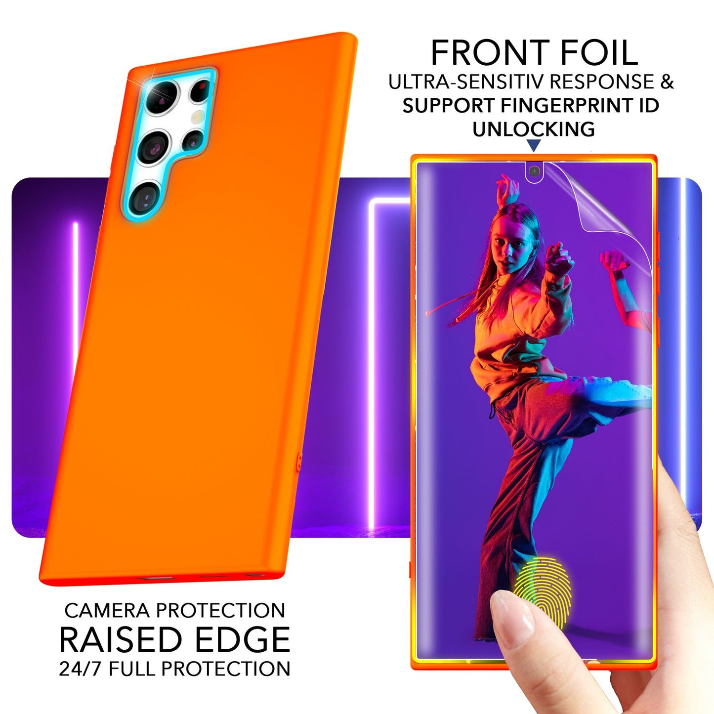 NALIA Neon Silikonhülle für Samsung Galaxy S23 Ultra – Soft-Touch & Signal-Neon – NEONSHOCK (Matte Schutzhülle) – Marke aus Berlin