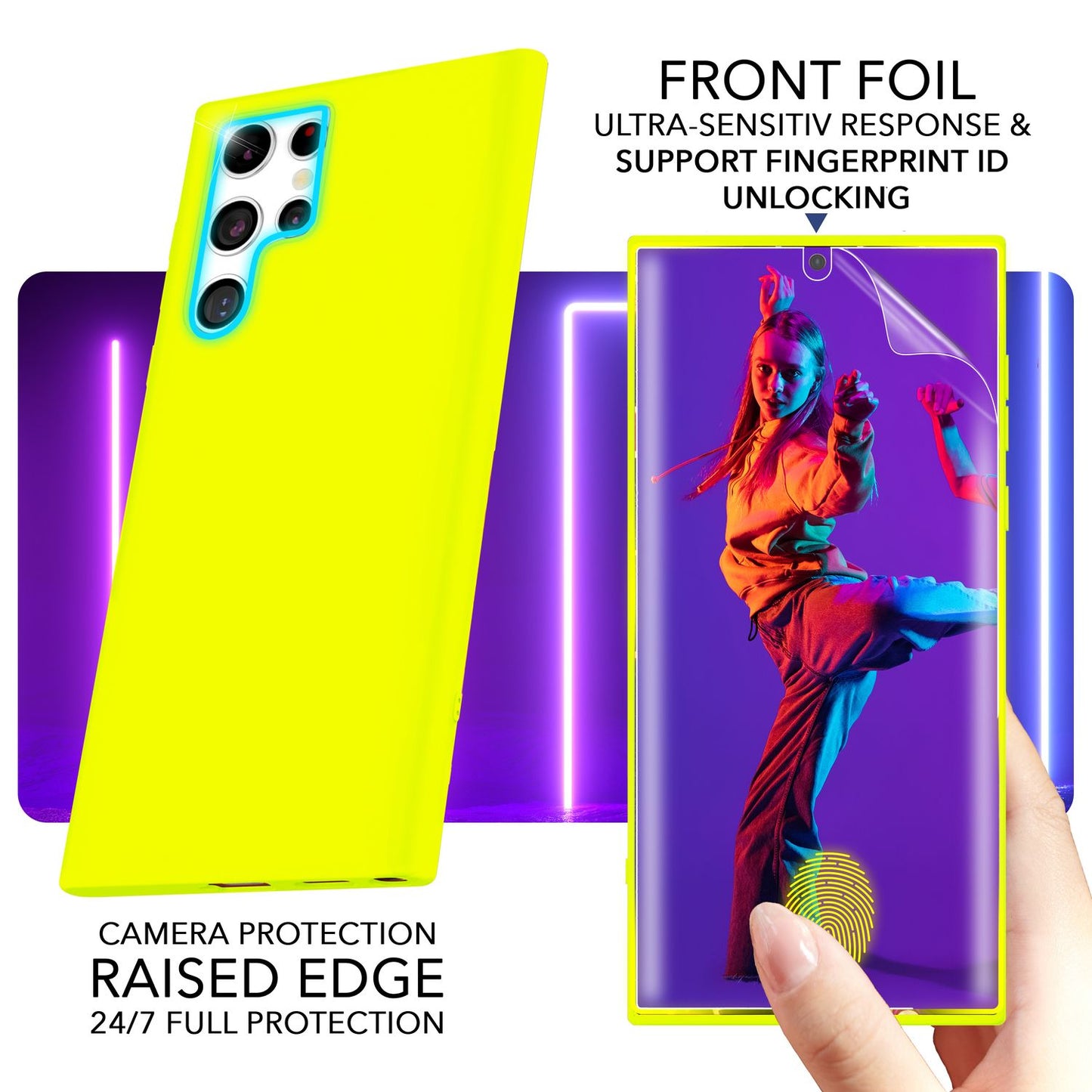 NALIA Neon Silikonhülle für Samsung Galaxy S23 Ultra – Soft-Touch & Signal-Neon – NEONSHOCK (Matte Schutzhülle) – Marke aus Berlin