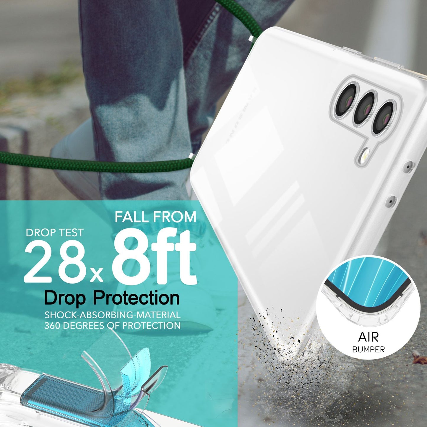 NALIA Handykette für Samsung Galaxy S23 – Transparentes Hybrid-Case & Band – HANGIT PRO (Anti-Gelb Rückseite & Verstellbar) – Marke aus Berlin