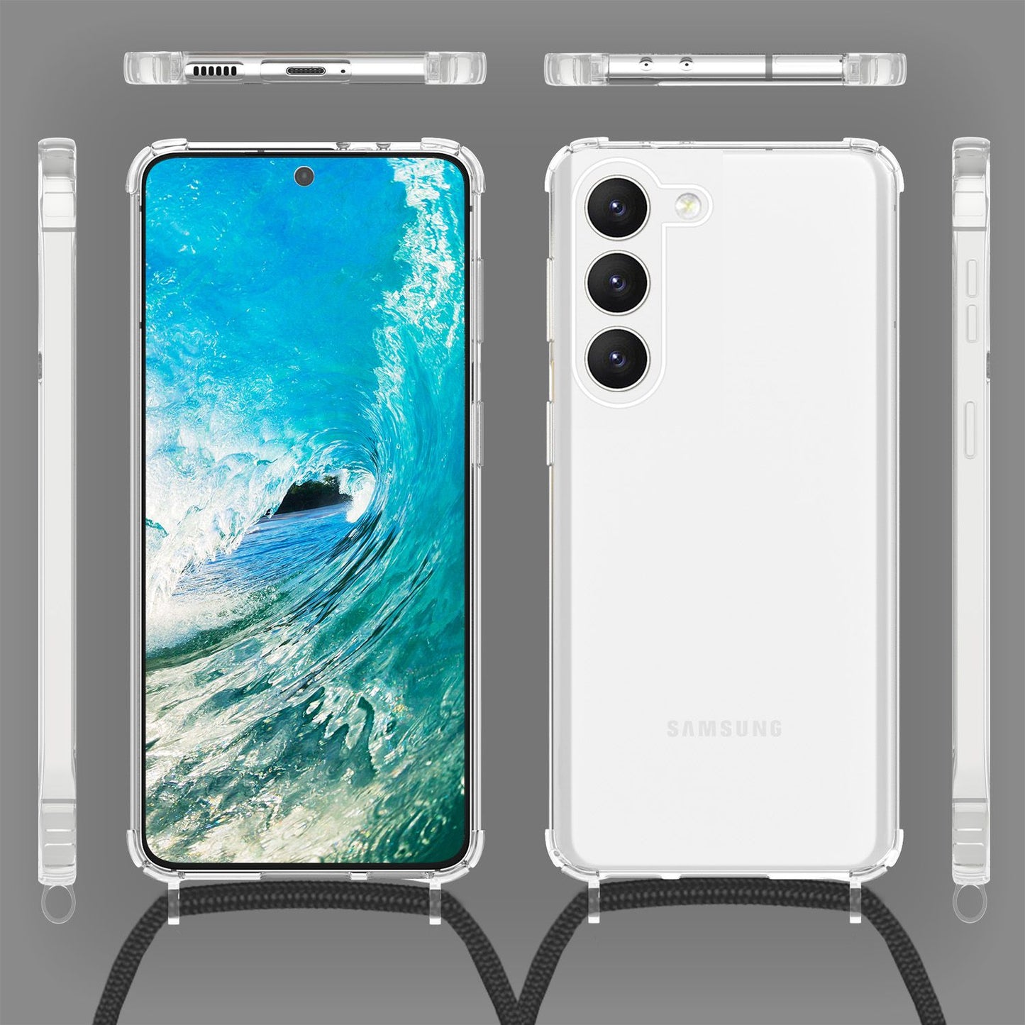 NALIA Handykette für Samsung Galaxy S23 – Transparentes Hybrid-Case & Band – HANGIT PRO (Anti-Gelb Rückseite & Verstellbar) – Marke aus Berlin