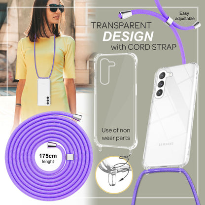 NALIA Handykette für Samsung Galaxy S23 Plus – Transparentes Hybrid-Case & Band – HANGIT PRO (Anti-Gelb Rückseite & Verstellbar) – Marke aus Berlin