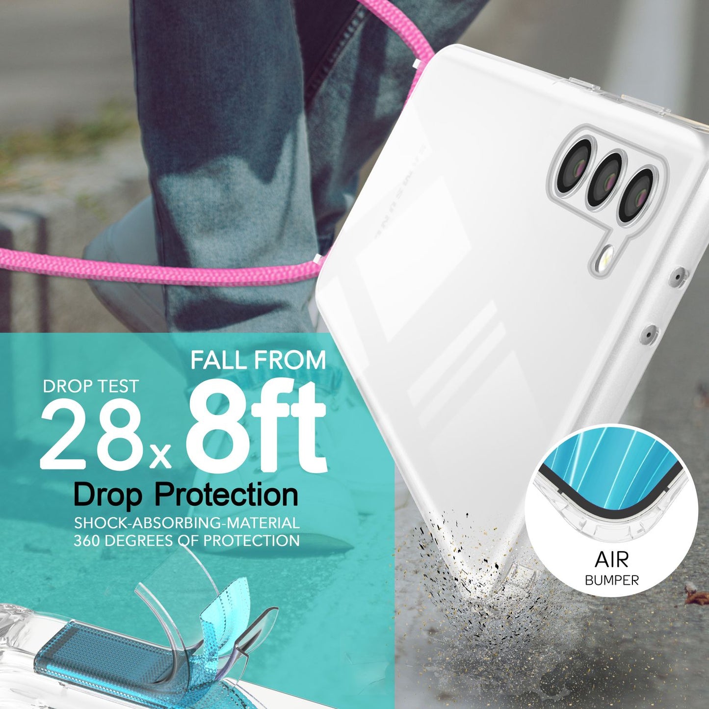 NALIA Handykette für Samsung Galaxy S23 Plus – Transparentes Hybrid-Case & Band – HANGIT PRO (Anti-Gelb Rückseite & Verstellbar) – Marke aus Berlin