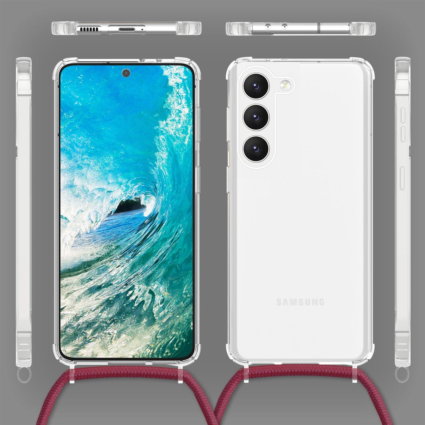 NALIA Handykette für Samsung Galaxy S23 Plus – Transparentes Hybrid-Case & Band – HANGIT PRO (Anti-Gelb Rückseite & Verstellbar) – Marke aus Berlin