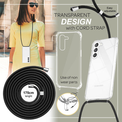 NALIA Handykette für Samsung Galaxy S23 Plus – Transparentes Hybrid-Case & Band – HANGIT PRO (Anti-Gelb Rückseite & Verstellbar) – Marke aus Berlin