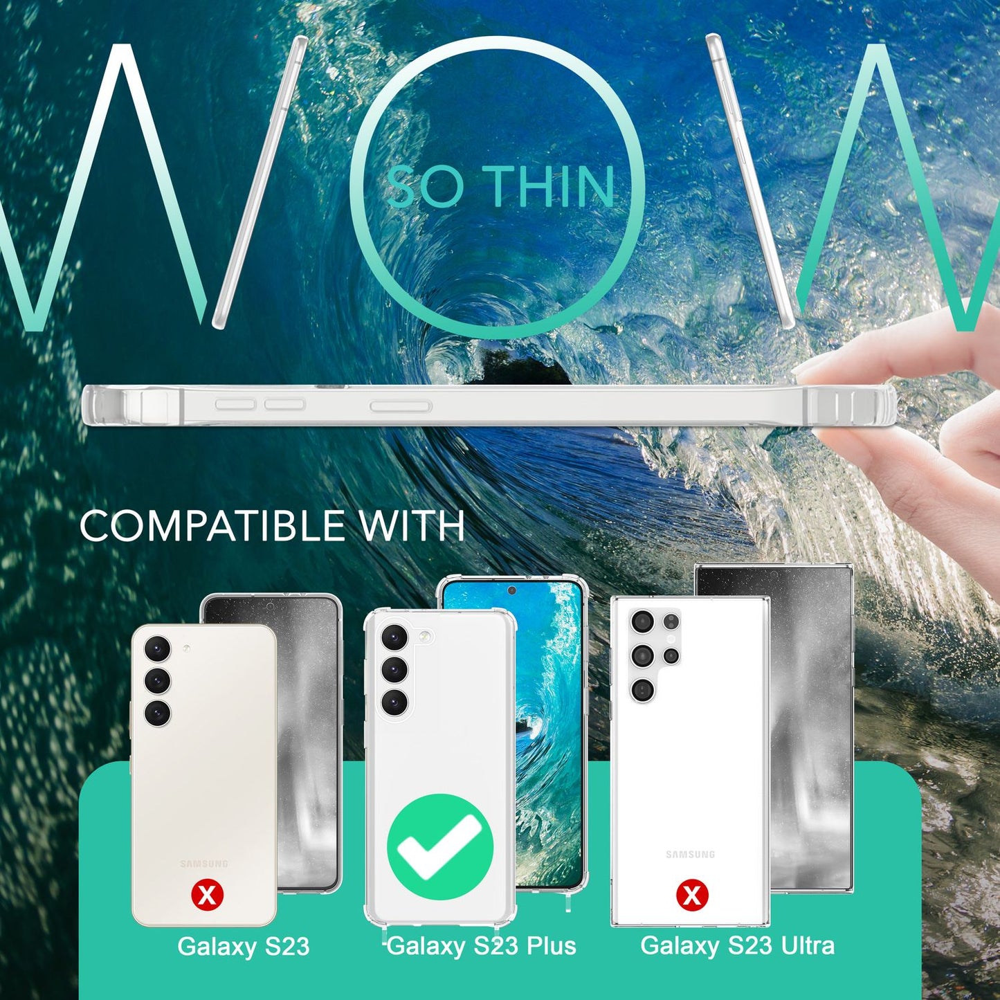 NALIA Handykette für Samsung Galaxy S23 Plus – Transparentes Hybrid-Case & Band – HANGIT PRO (Anti-Gelb Rückseite & Verstellbar) – Marke aus Berlin