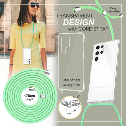NALIA Handykette für Samsung Galaxy S23 Ultra – Transparentes Hybrid-Case & Band – HANGIT PRO (Anti-Gelb Rückseite & Verstellbar) – Marke aus Berlin
