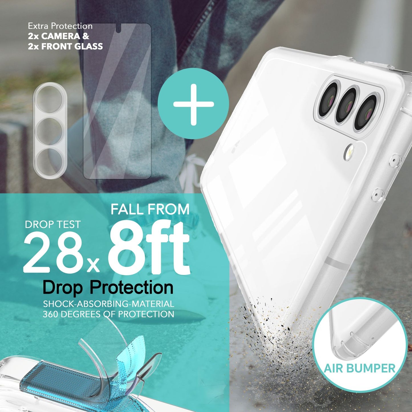 NALIA Transparente Hülle für Samsung Galaxy S23 Plus – Anti-Gelb & Stoßfest – BLYSS (Rückseite in Glas-Optik) – Marke aus Berlin