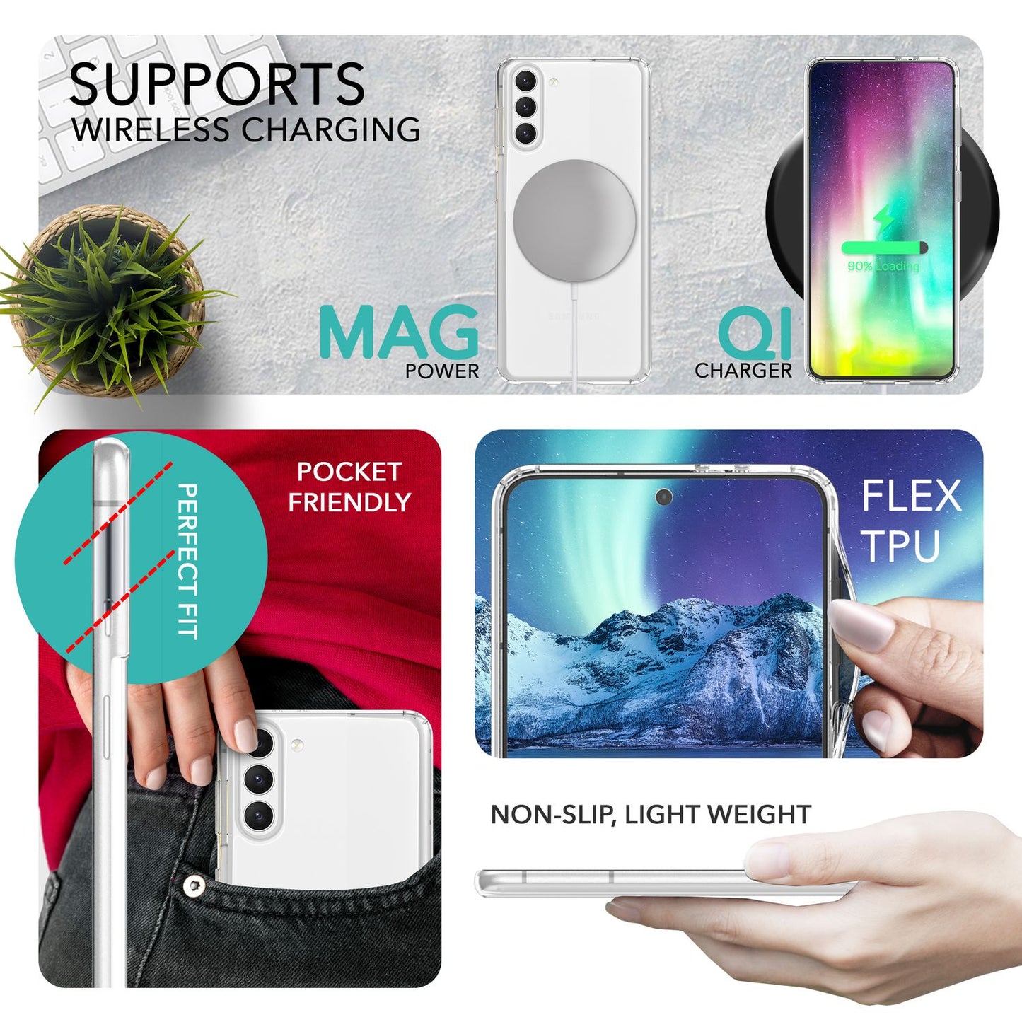 NALIA Transparente Hülle für Samsung Galaxy S23 Plus – Anti-Gelb & Stoßfest – BLYSS (Rückseite in Glas-Optik) – Marke aus Berlin