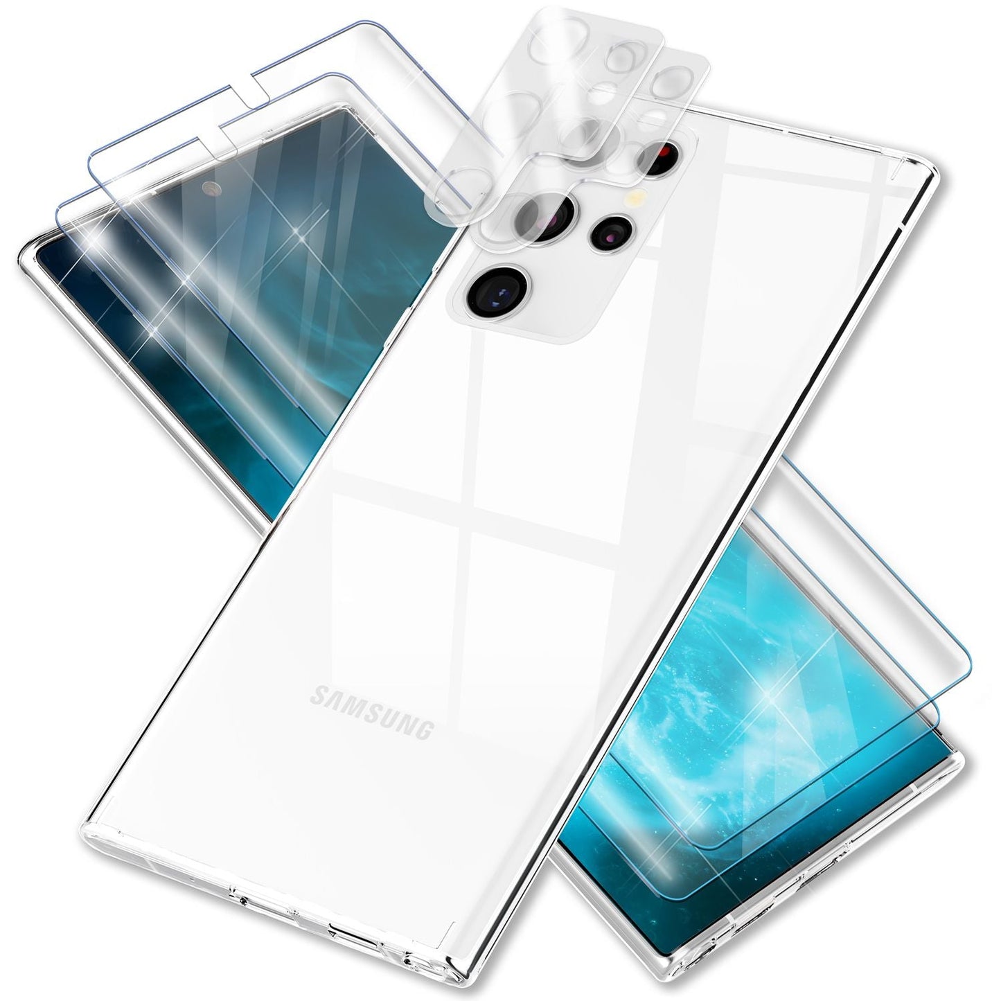 NALIA Transparente Hülle für Samsung Galaxy S23 Ultra – Anti-Gelb & Stoßfest – BLYSS (Rückseite in Glas-Optik) – Marke aus Berlin