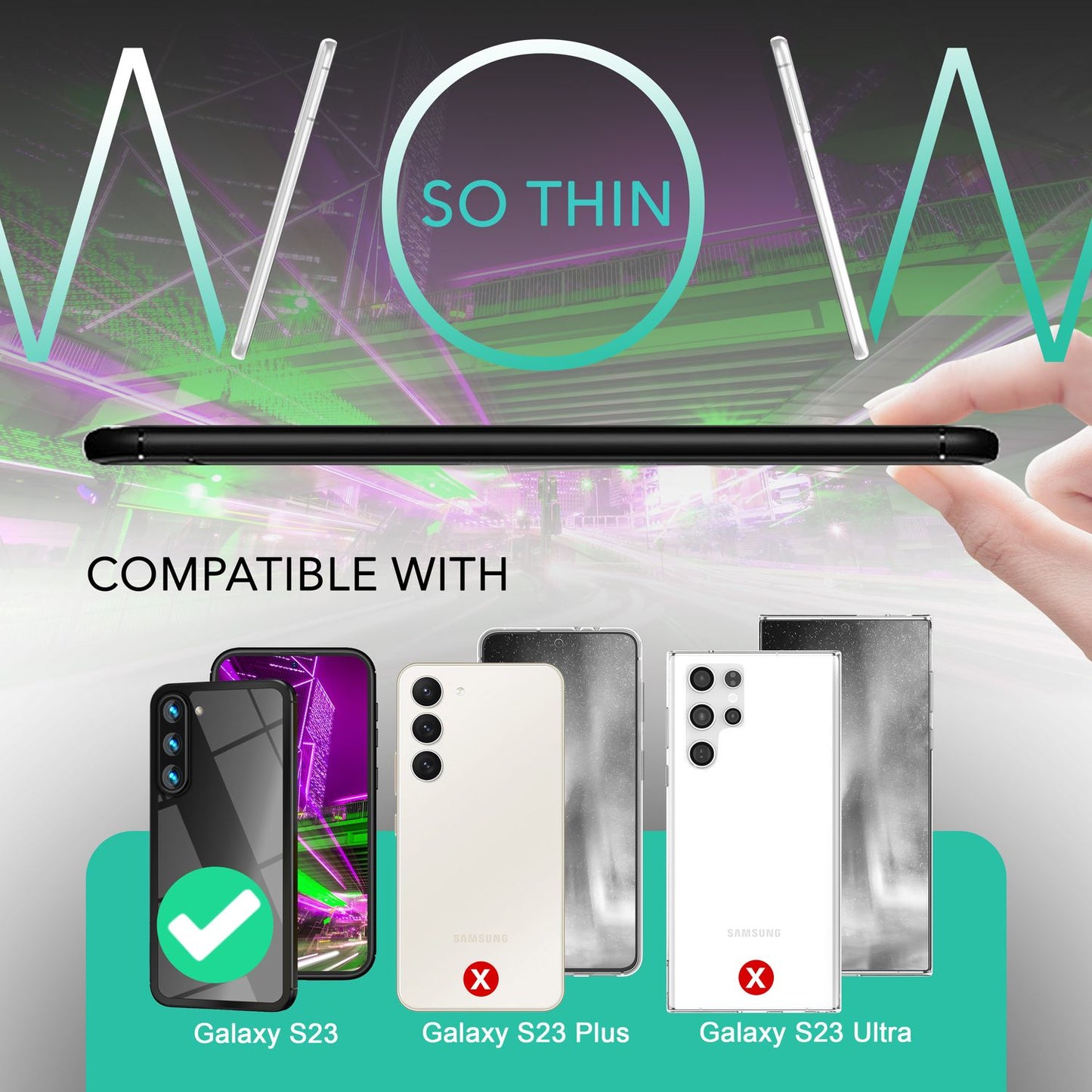 NALIA Handyhülle für Samsung Galaxy S23 – Transparentes Hardcase & Schwarzer Bumper – PROVA (Vergilbungsfrei & Stoßfest) – Marke aus Berlin