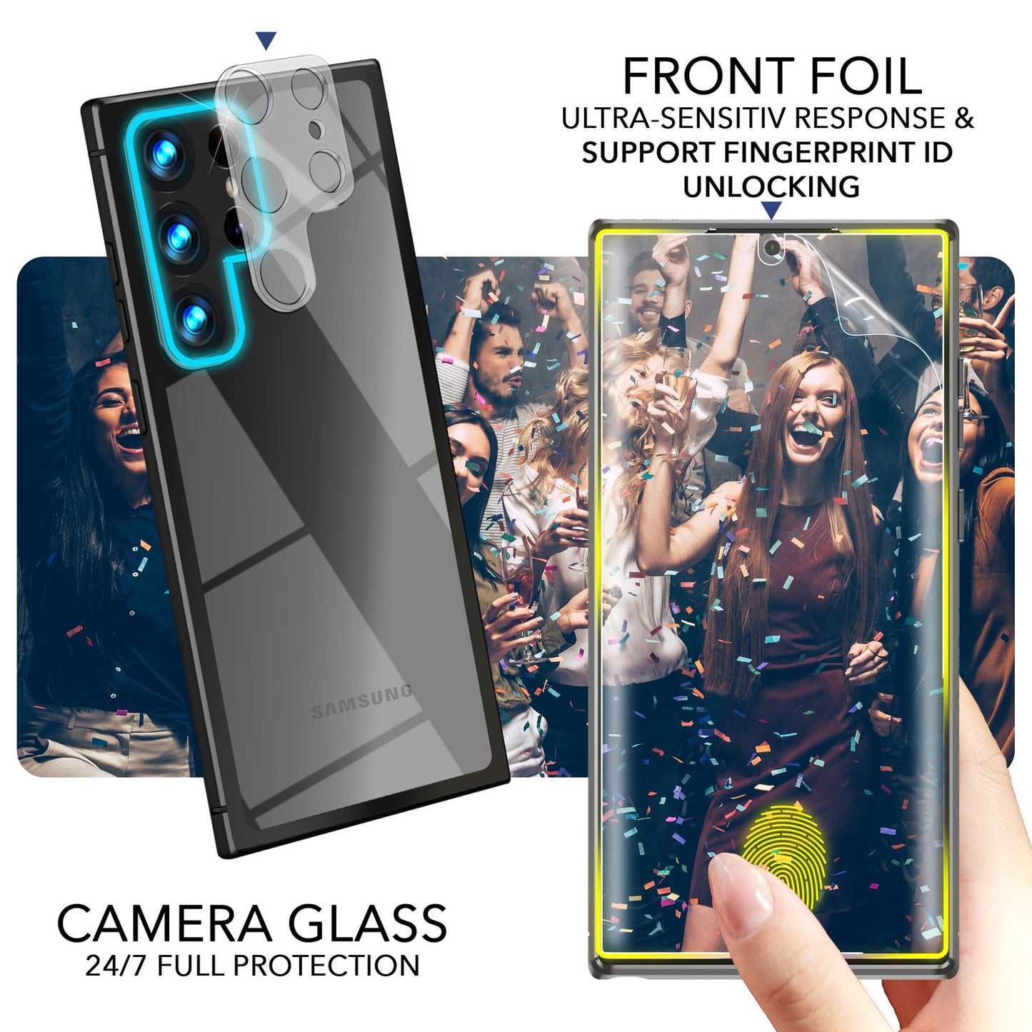 NALIA Handyhülle für Samsung Galaxy S23 Ultra – Transparentes Hardcase & Schwarzer Bumper – PROVA (Vergilbungsfrei & Stoßfest) – Marke aus Berlin