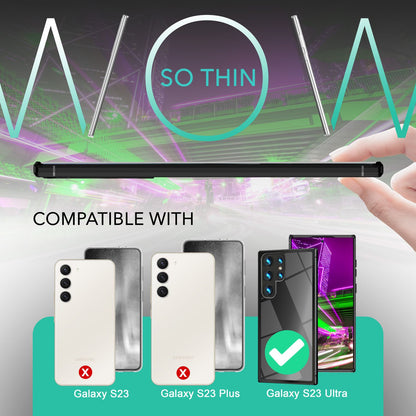 NALIA Handyhülle für Samsung Galaxy S23 Ultra – Transparentes Hardcase & Schwarzer Bumper – PROVA (Vergilbungsfrei & Stoßfest) – Marke aus Berlin
