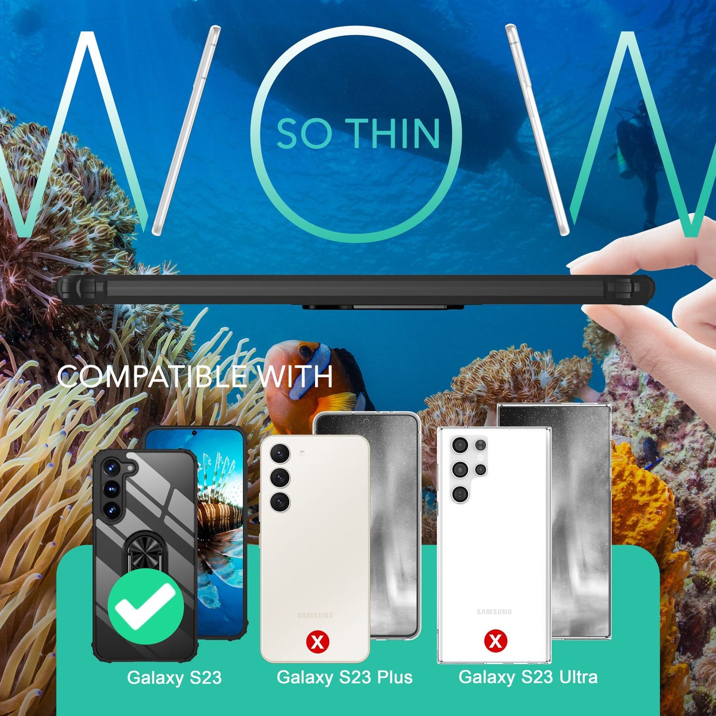 NALIA Ringhülle für Samsung Galaxy S23 – Für Magnethalter & 360° Stand – VAULT (Kristallklare Rückseite & Stoßfester Silikon-Rahmen) – Marke aus Berlin