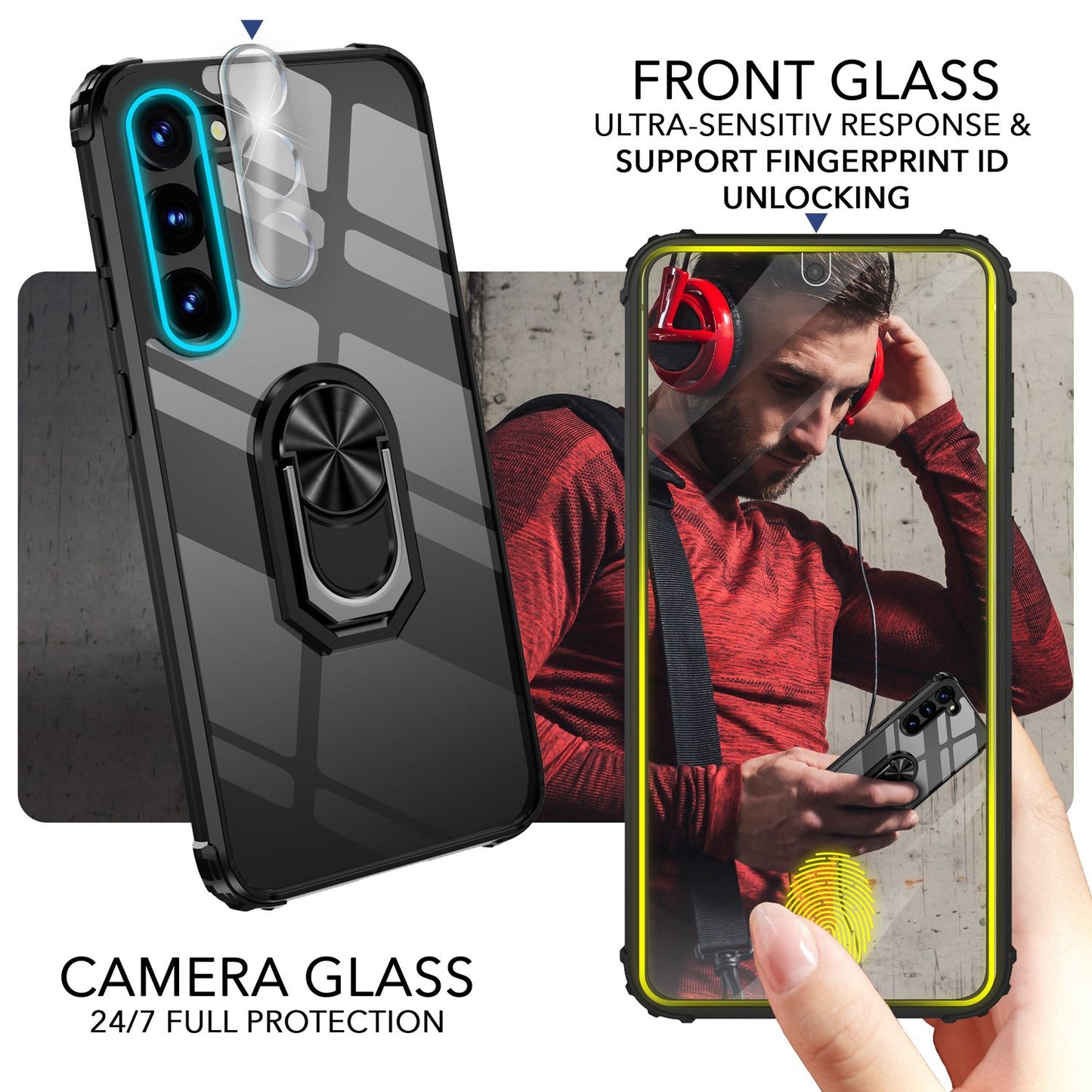 NALIA Ringhülle für Samsung Galaxy S23 – Für Magnethalter & 360° Stand – VAULT (Kristallklare Rückseite & Stoßfester Silikon-Rahmen) – Marke aus Berlin