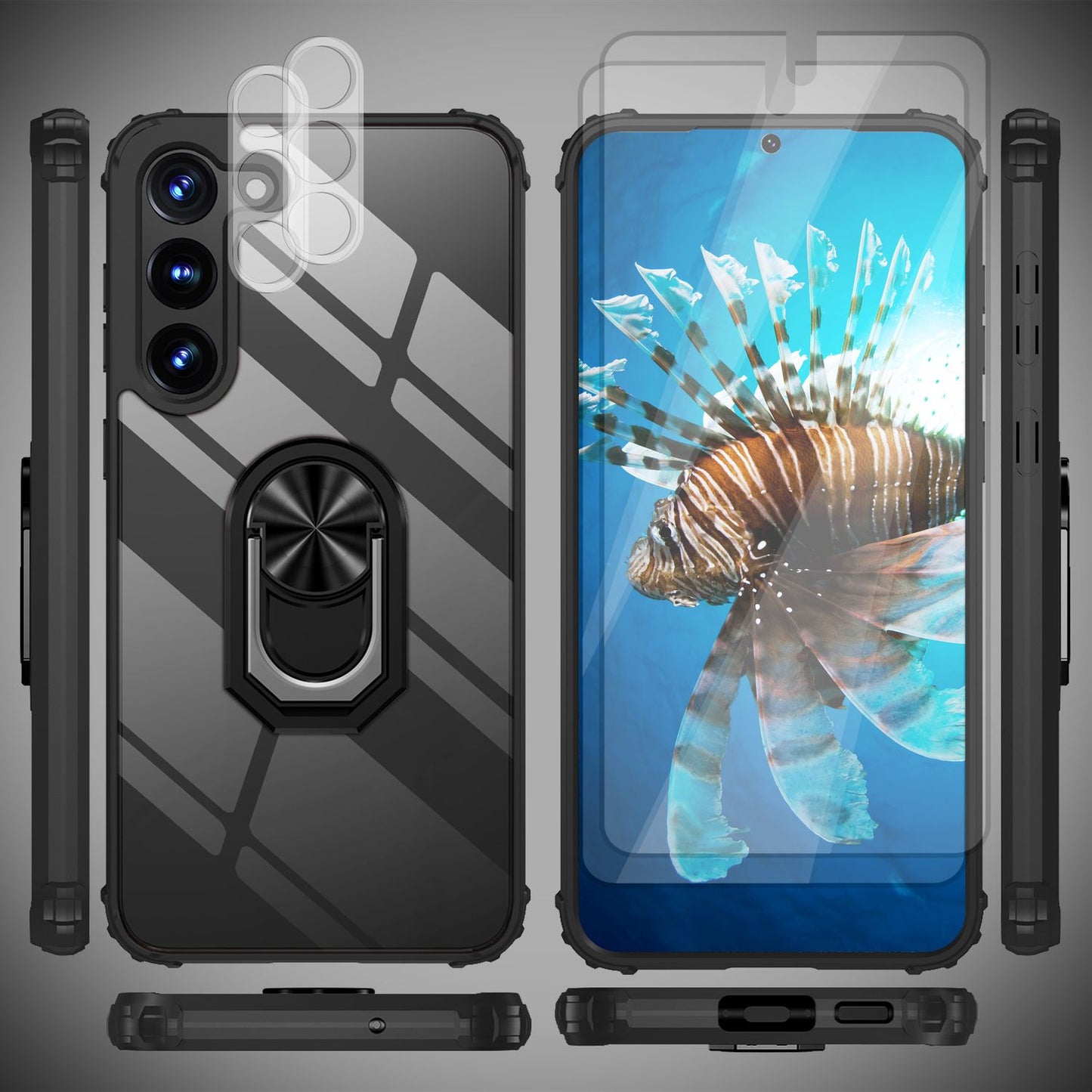 NALIA Ringhülle für Samsung Galaxy S23 – Für Magnethalter & 360° Stand – VAULT (Kristallklare Rückseite & Stoßfester Silikon-Rahmen) – Marke aus Berlin