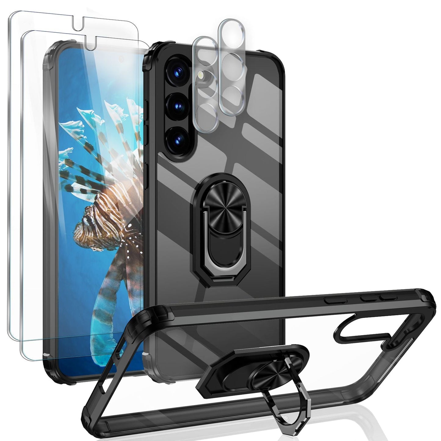 NALIA Ringhülle für Samsung Galaxy S23 Plus – Für Magnethalter & 360° Stand – VAULT (Kristallklare Rückseite & Stoßfester Silikon-Rahmen) – Marke aus Berlin