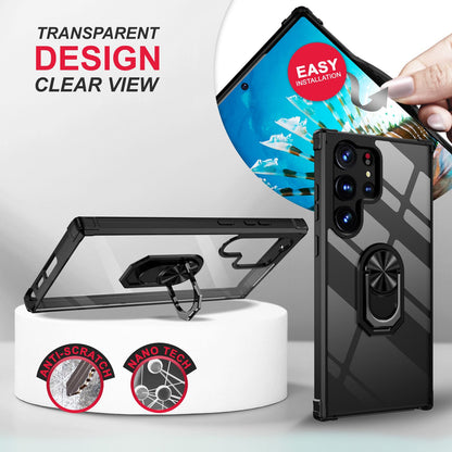 NALIA Ringhülle für Samsung Galaxy S23 Ultra – Für Magnethalter & 360° Stand – VAULT (Kristallklare Rückseite & Stoßfester Silikon-Rahmen) – Marke aus Berlin