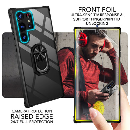 NALIA Ringhülle für Samsung Galaxy S23 Ultra – Für Magnethalter & 360° Stand – VAULT (Kristallklare Rückseite & Stoßfester Silikon-Rahmen) – Marke aus Berlin