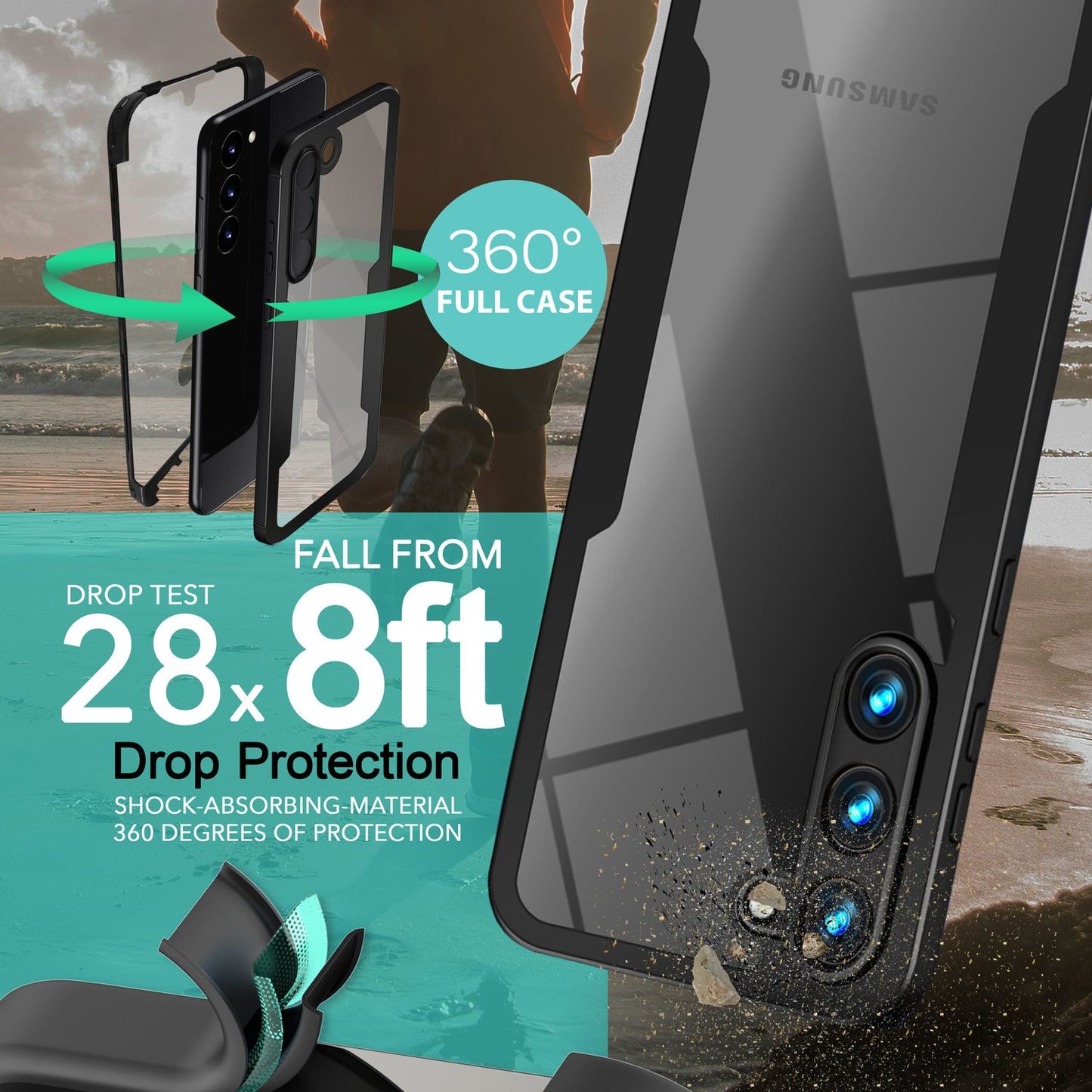 NALIA 360° Hülle für Samsung Galaxy S23 – Vergilbungsfrei & Rutschfester Matt-Rahmen – SURROUND (Full-Body Case mit Kameraschutz) – Marke aus Berlin