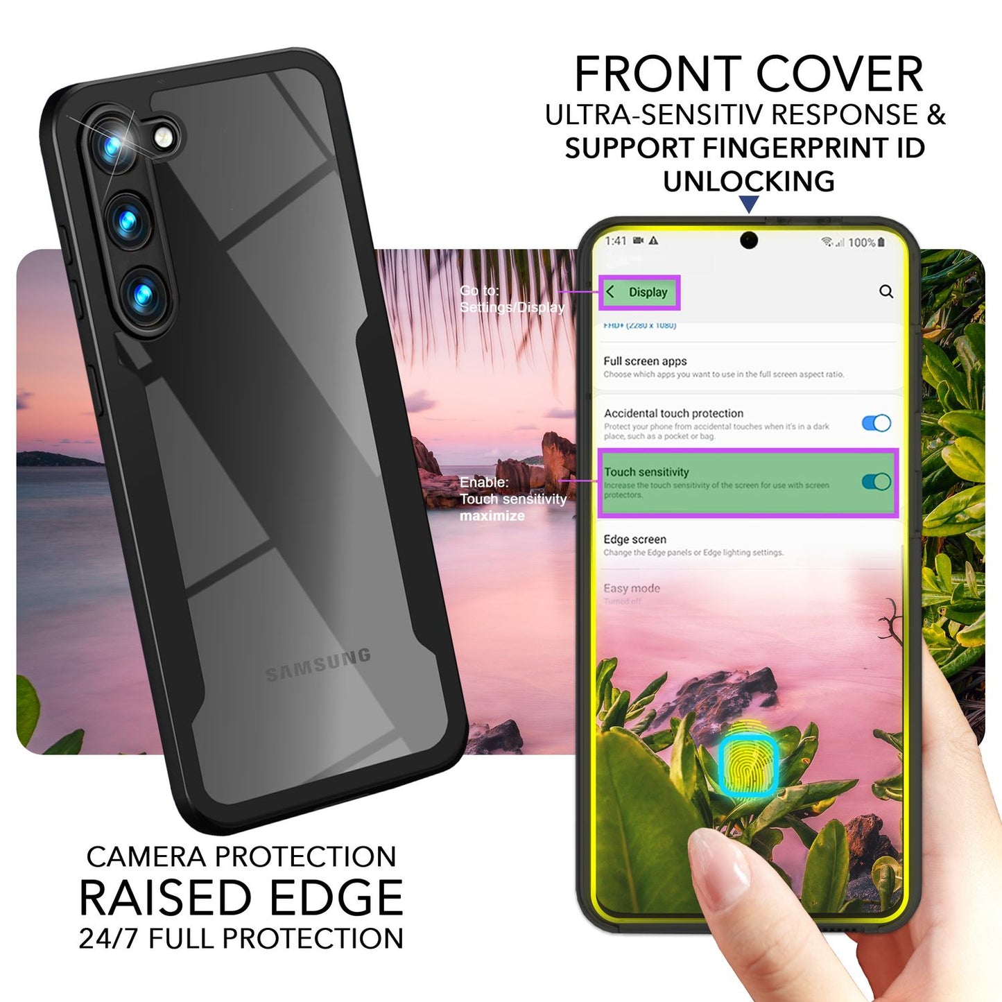 NALIA 360° Hülle für Samsung Galaxy S23 – Vergilbungsfrei & Rutschfester Matt-Rahmen – SURROUND (Full-Body Case mit Kameraschutz) – Marke aus Berlin