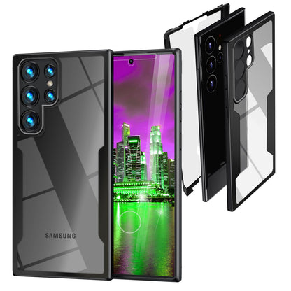 Klare 360 Grad Hybrid Hülle für Samsung Galaxy S23 Ultra, Schutz-Rahmen Schwarz