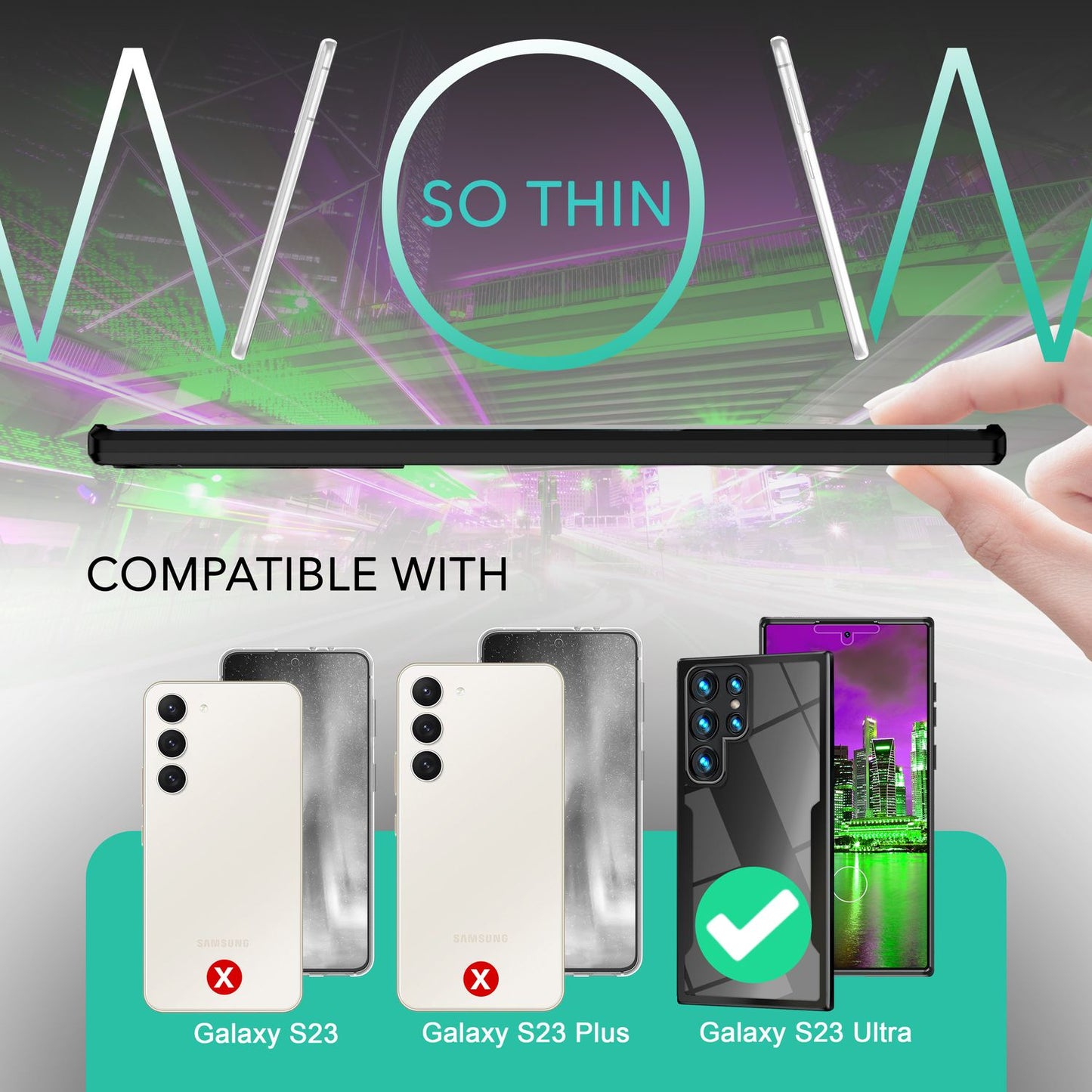 Klare 360 Grad Hybrid Hülle für Samsung Galaxy S23 Ultra, Schutz-Rahmen Schwarz