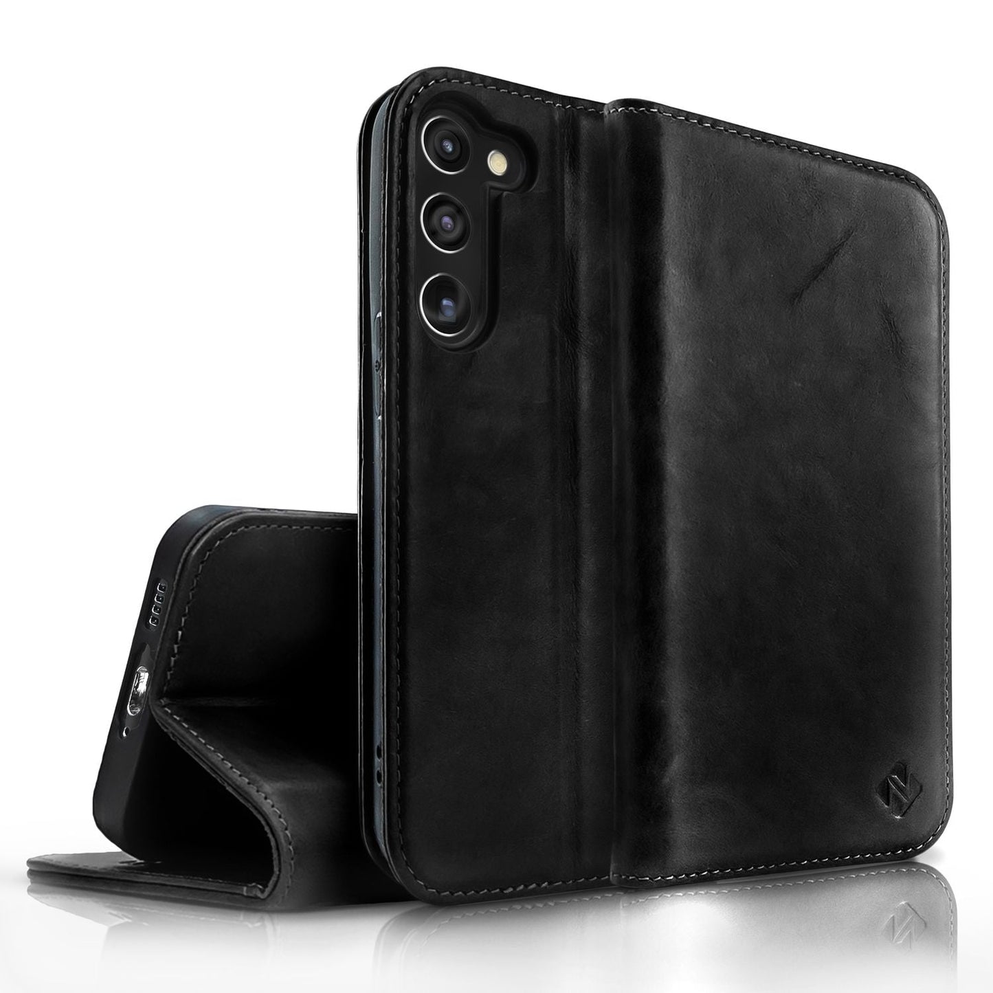 NALIA Echtlederhülle für Samsung Galaxy S23 – RFID Wallet & Magnet-Verschluss – LEVANTO (Handgefertigte Klapphülle) – Marke aus Berlin