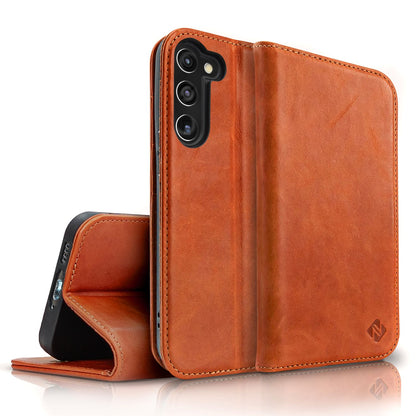 NALIA Echtlederhülle für Samsung Galaxy S23 Plus – RFID Wallet & Magnet-Verschluss – LEVANTO (Handgefertigte Klapphülle) – Marke aus Berlin