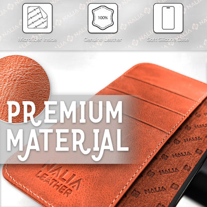 NALIA Echtlederhülle für Samsung Galaxy S23 Plus – RFID Wallet & Magnet-Verschluss – LEVANTO (Handgefertigte Klapphülle) – Marke aus Berlin