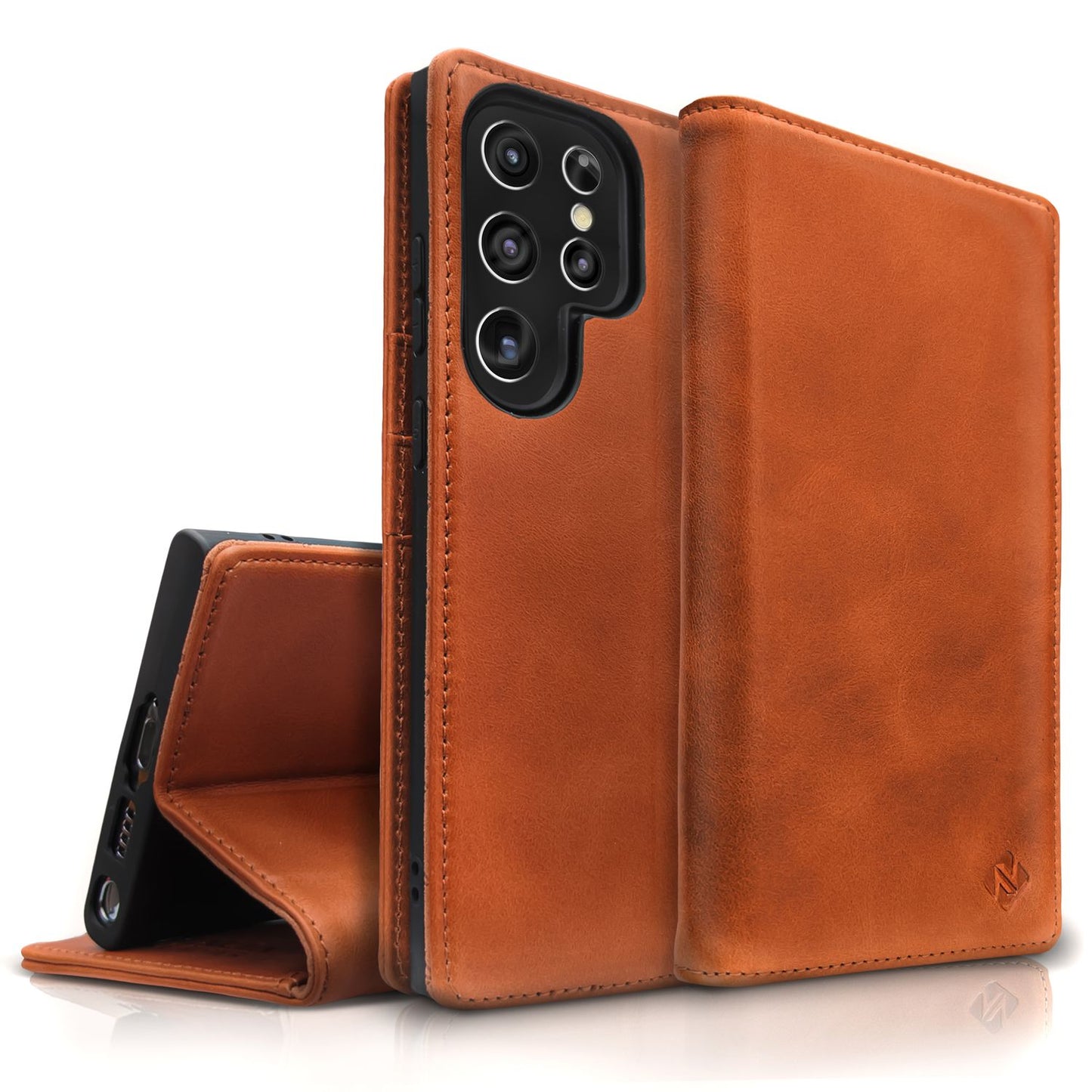 NALIA Echt-Leder Flip-Case kompatibel mit Samsung Galaxy S23 Ultra Hülle, 360 Grad Bookcase, RFID-Schutz, Klapphülle mit Kartenfächern und Magnetverschluss, Handyhülle mit Standfunktion