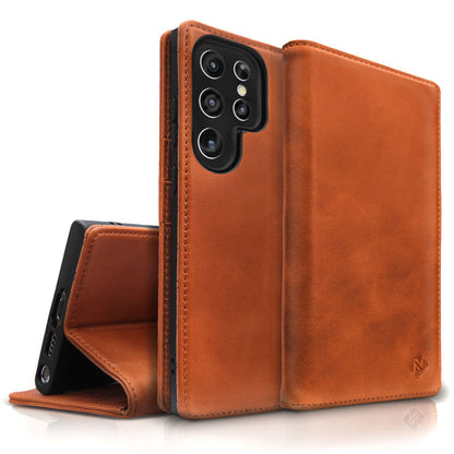 NALIA Echt-Leder Flip-Case kompatibel mit Samsung Galaxy S23 Ultra Hülle, 360 Grad Bookcase, RFID-Schutz, Klapphülle mit Kartenfächern und Magnetverschluss, Handyhülle mit Standfunktion